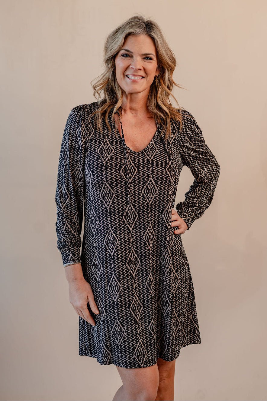 Printed Long Sleeve Dress - Mainstream Boutique