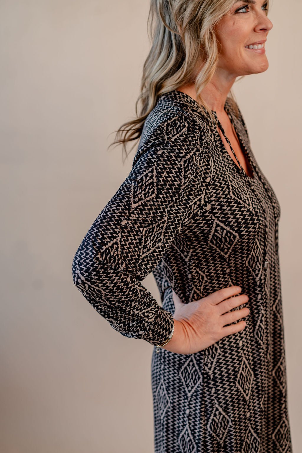 Printed Long Sleeve Dress - Mainstream Boutique