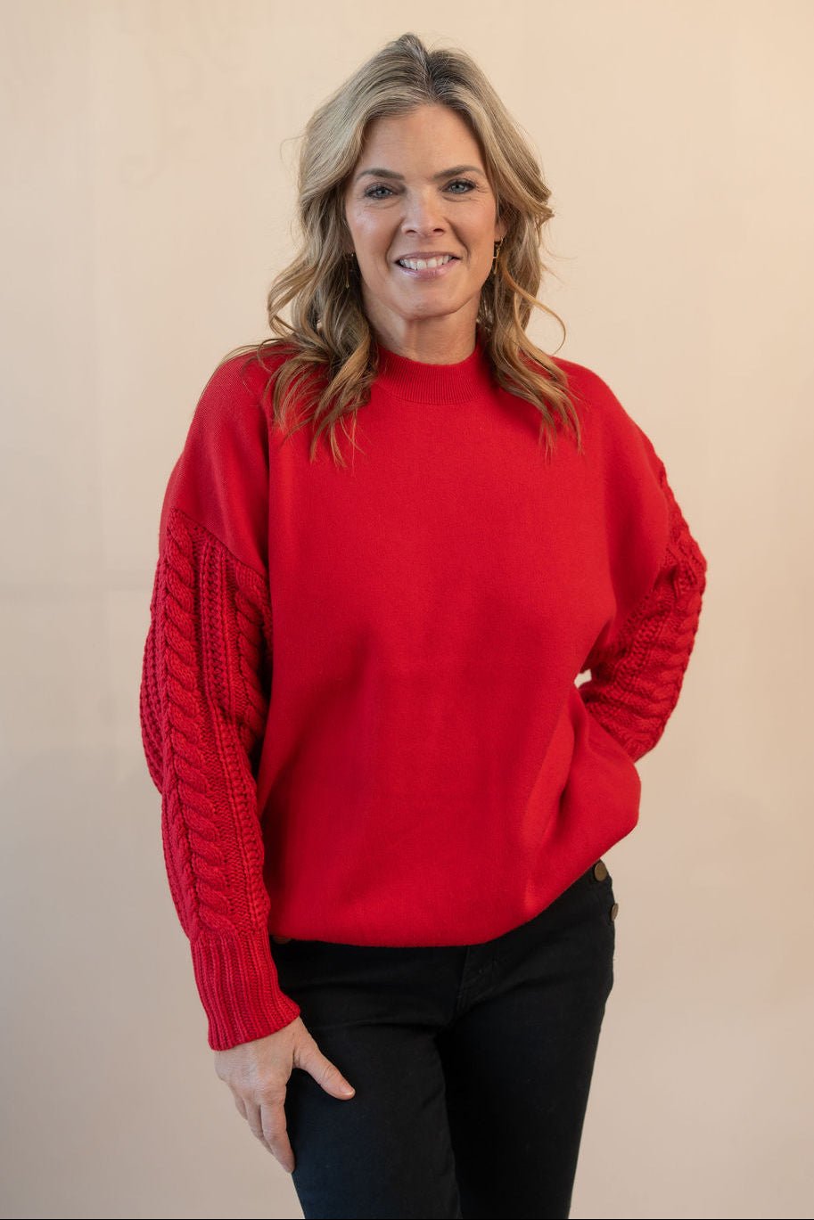 Cable Knit Round Neck Sweater - Mainstream Boutique