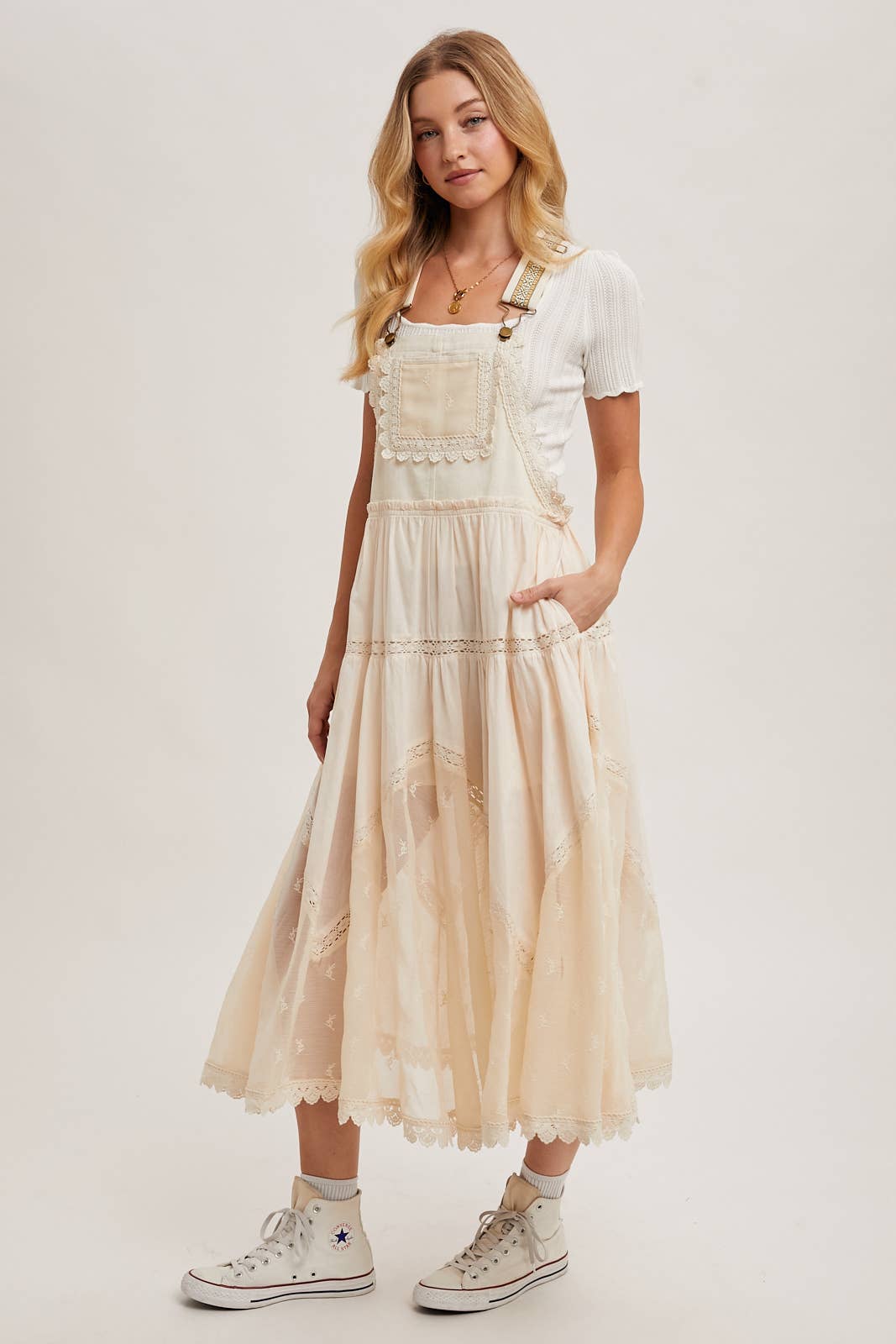 LACE EMBROIDERED TULLE BIB MAXI DRESS - Mainstream Boutique