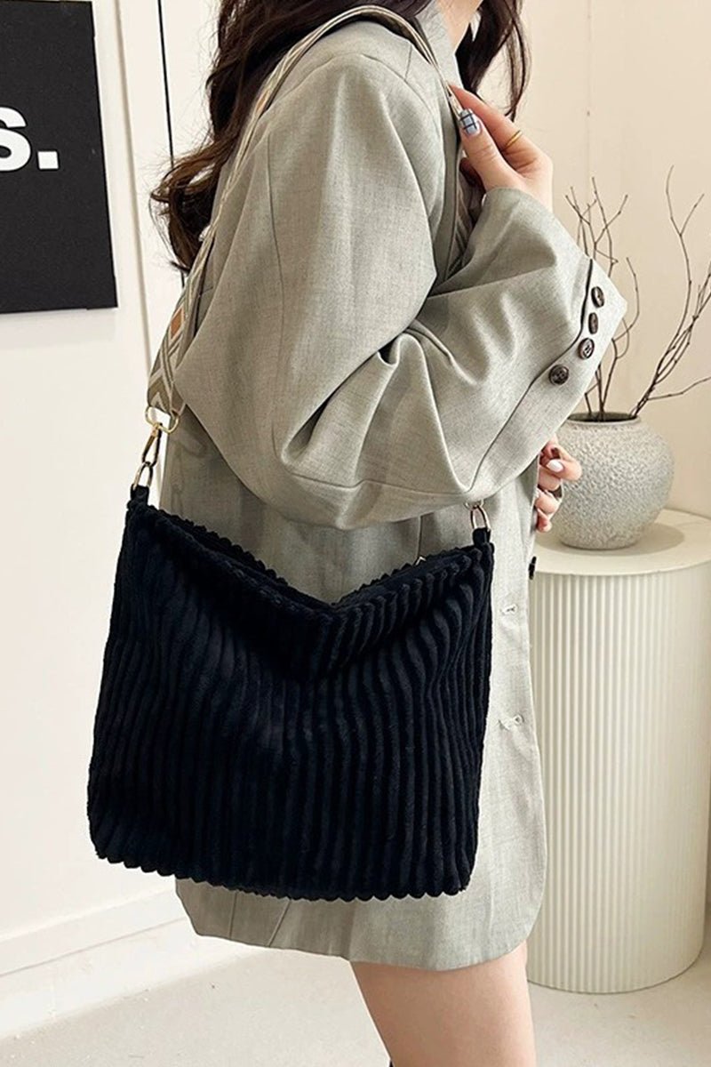 Corduroy Tote Bag With Shoulder Strap - Mainstream Boutique