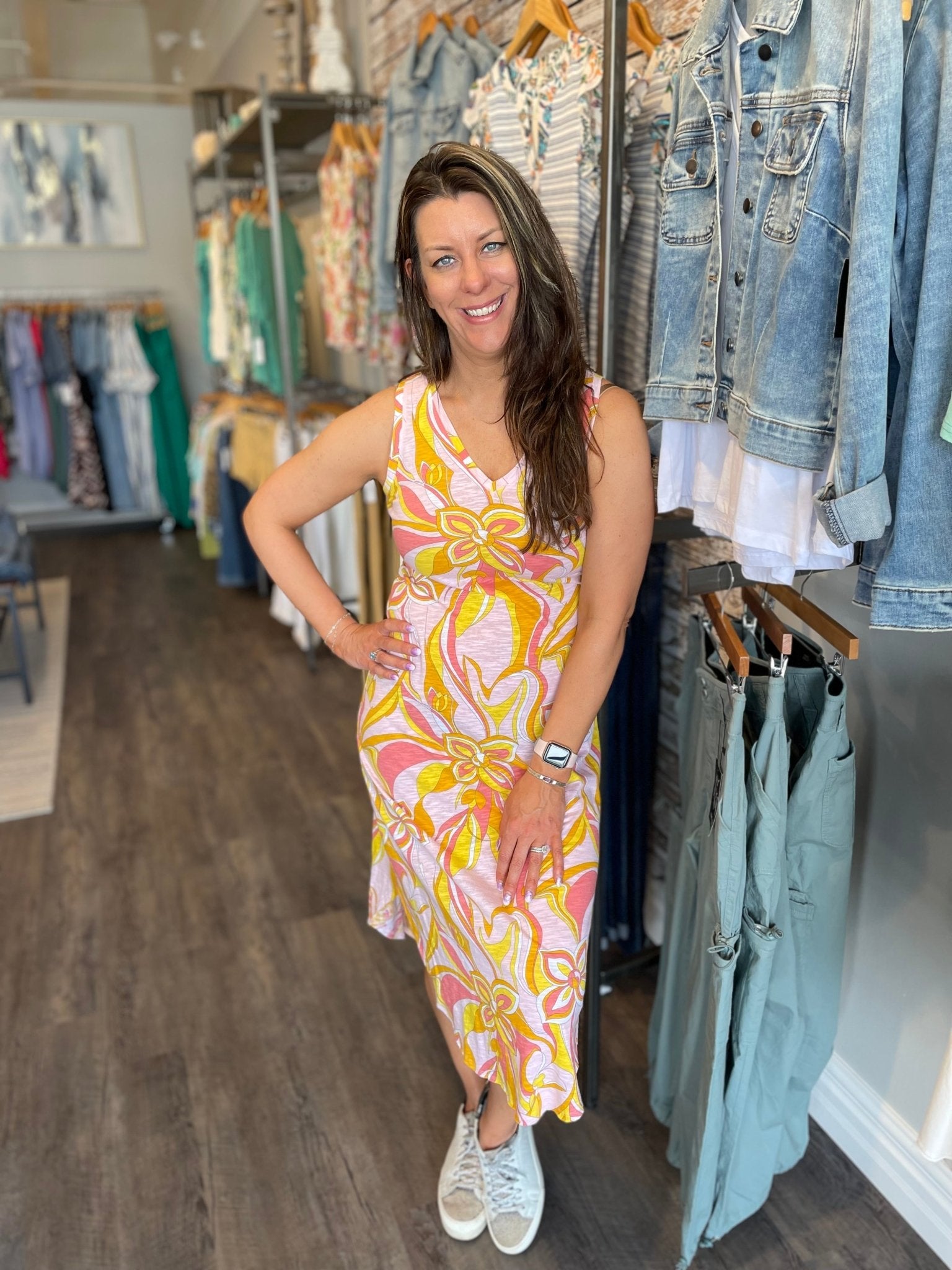 Printed Sleeveless V - Neck Dress S24 - HQ - Mainstream Boutique