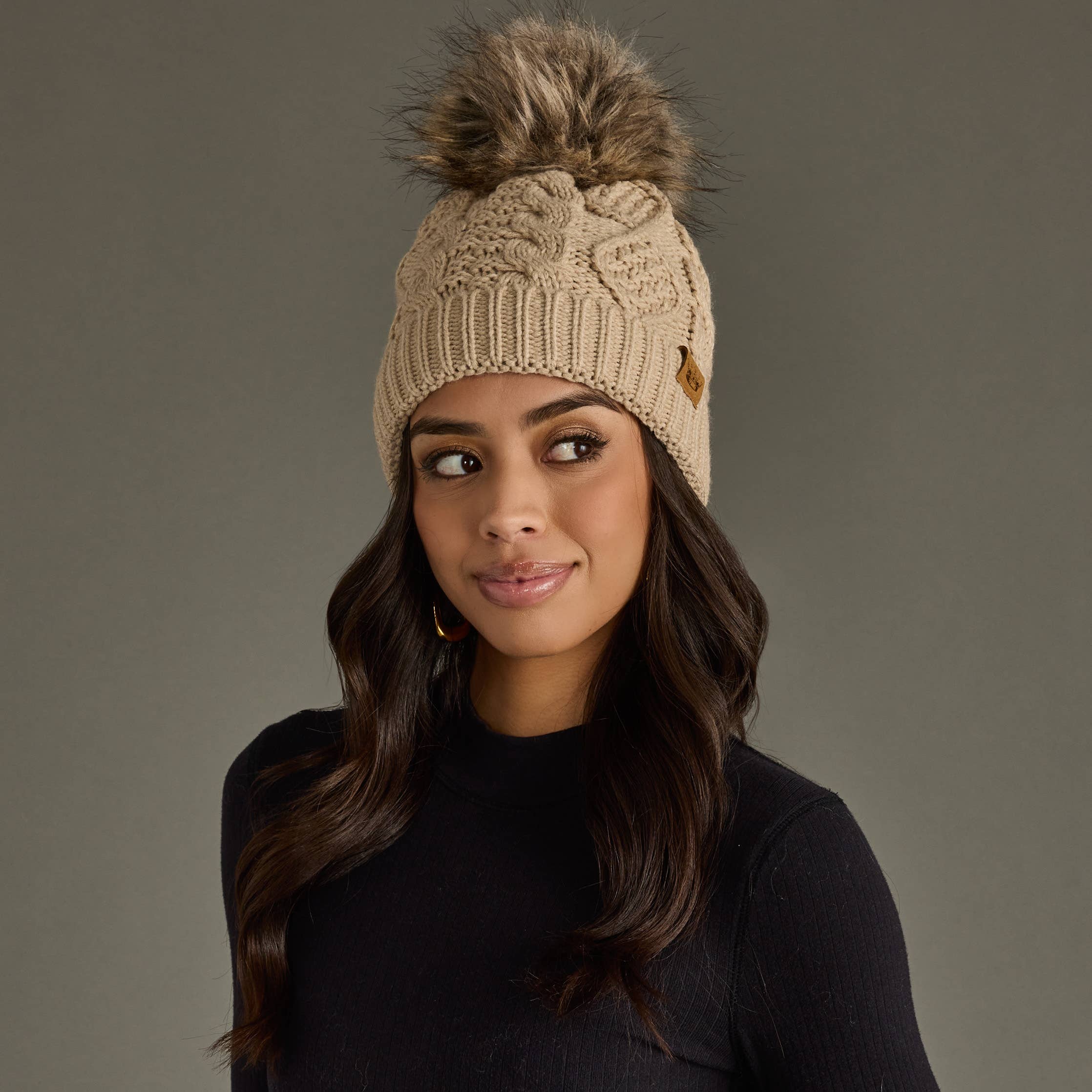 Taupe Cable Knit Pom Hat - Mainstream Boutique