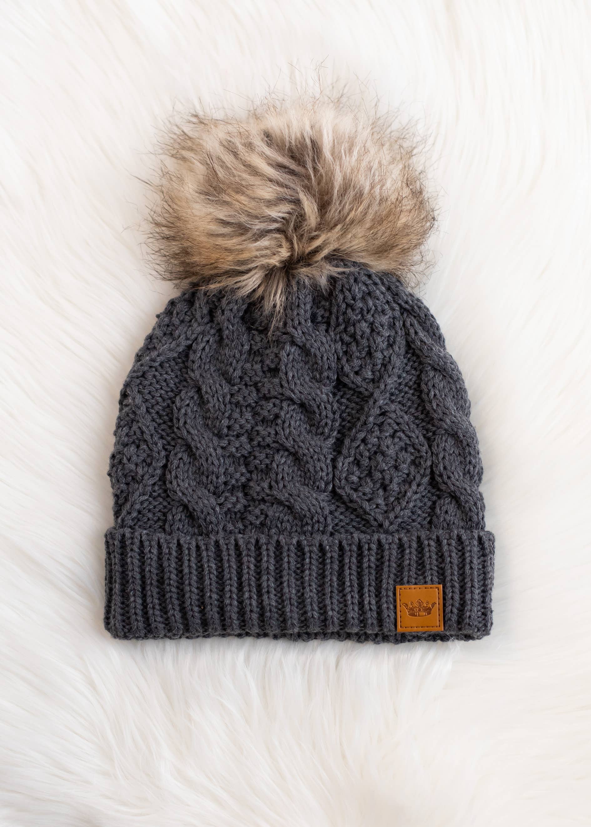 Dark Gray Cable Knit Pom Hat - Mainstream Boutique