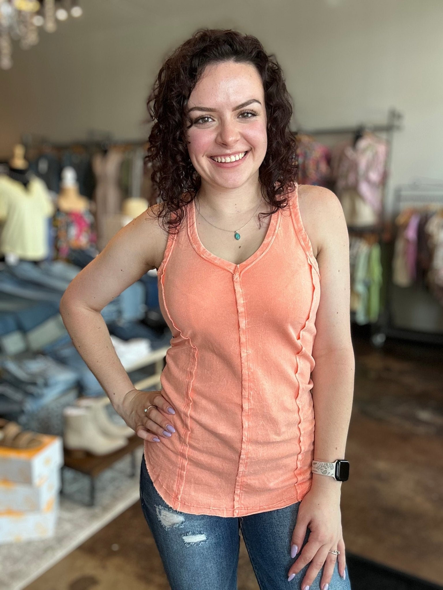 Crinkle Washed French Terry Raw Edge Top - Mainstream Boutique