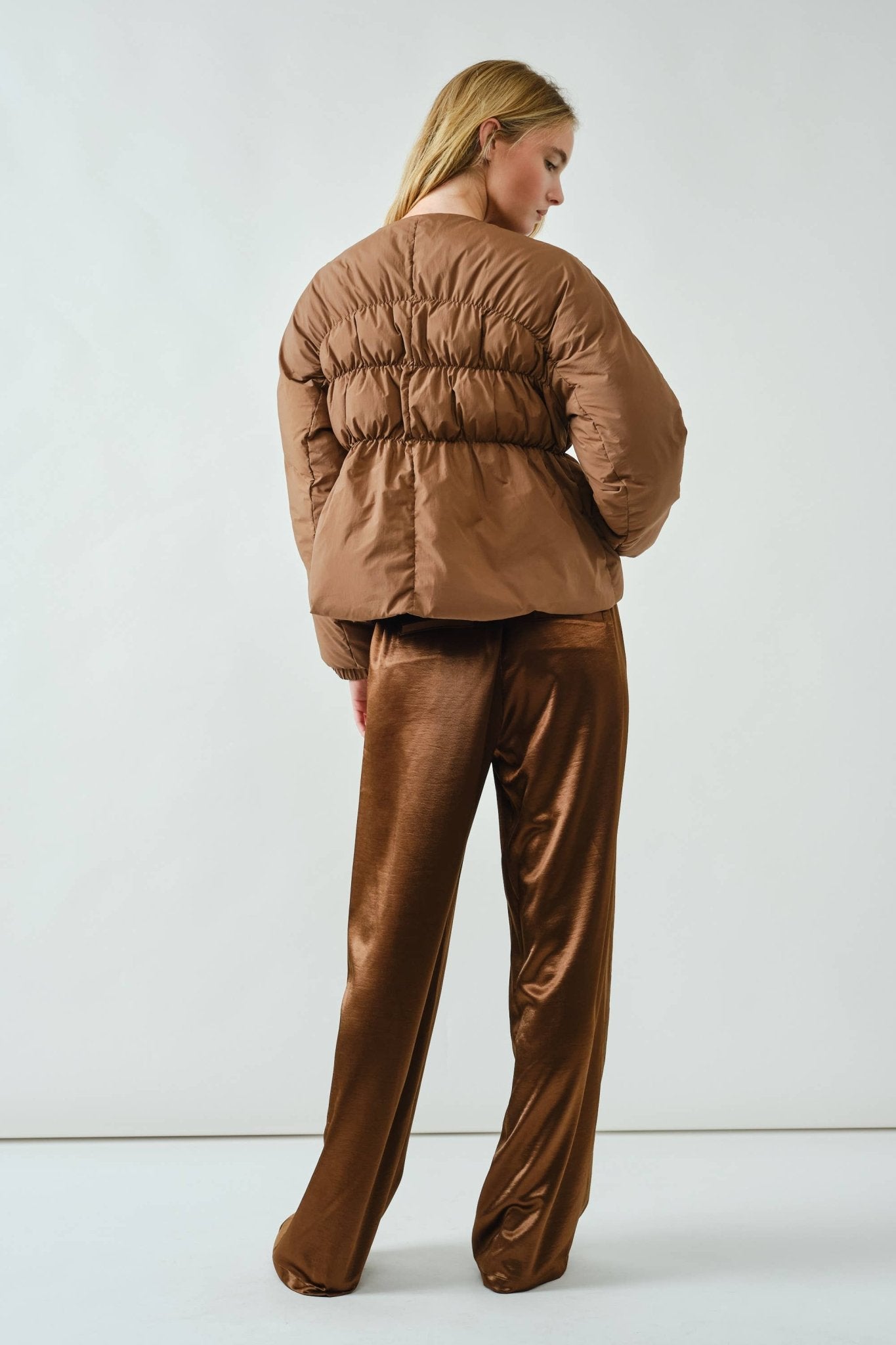 Babydoll Ribbon Padded Jacket - Brown - Mainstream Boutique