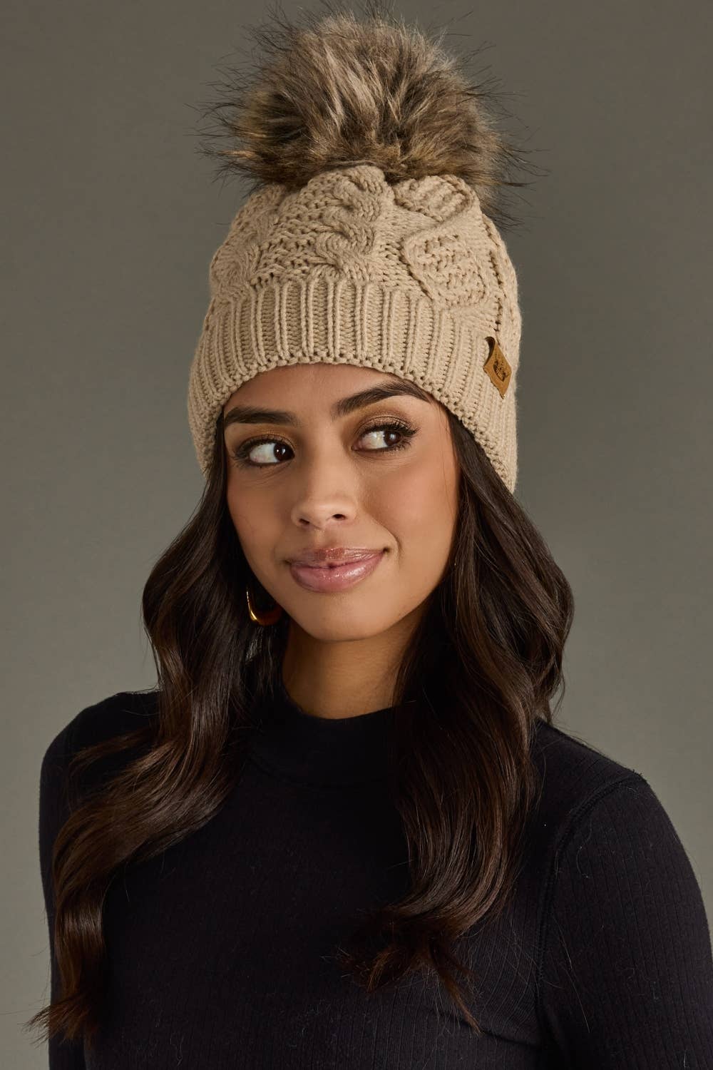 Taupe Cable Knit Pom Hat - Mainstream Boutique