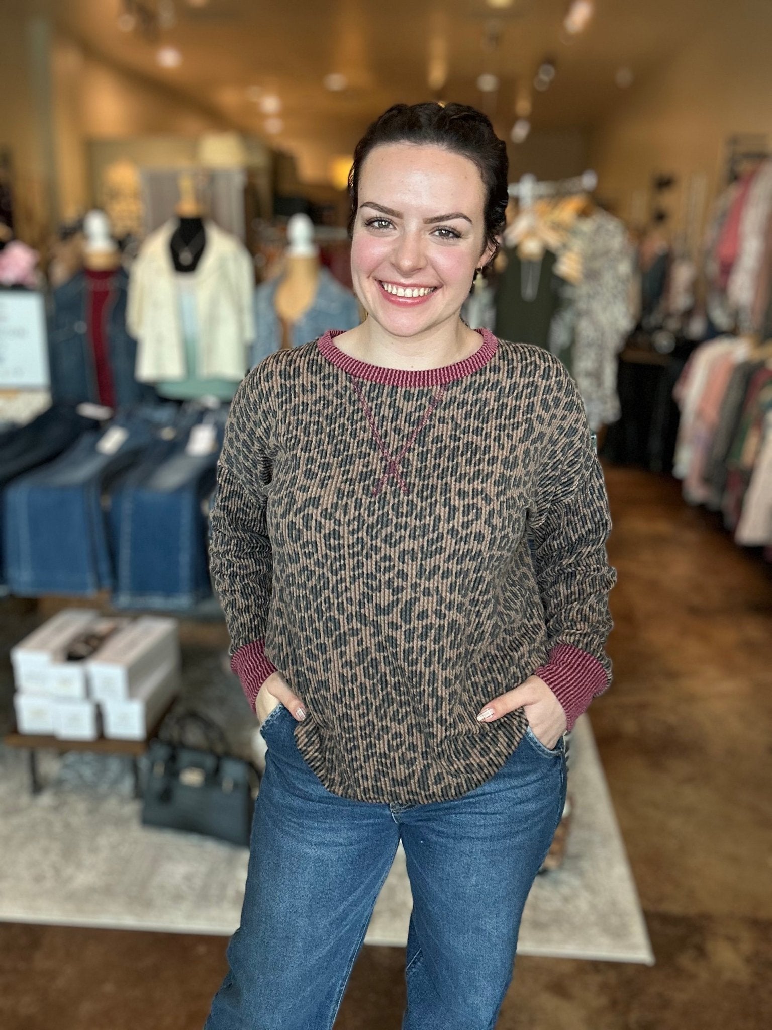 Ribbed Animal Print Pullover - Mainstream Boutique