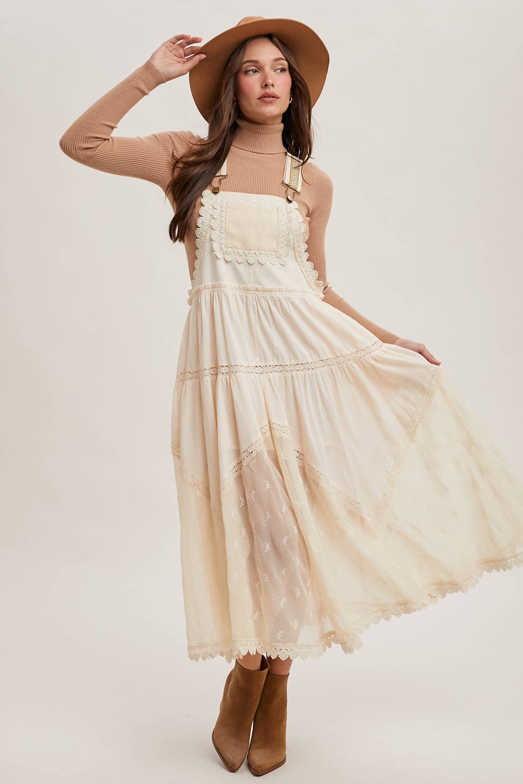 LACE EMBROIDERED TULLE BIB MAXI DRESS - Mainstream Boutique