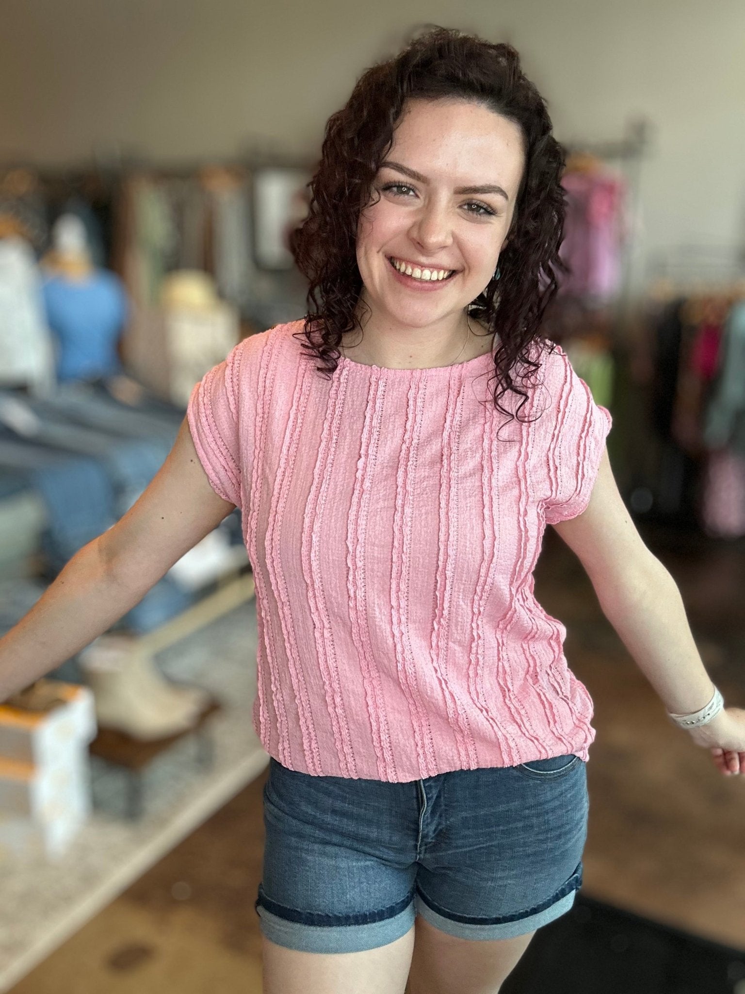 Textured Cap Sleeve Top - Mainstream Boutique