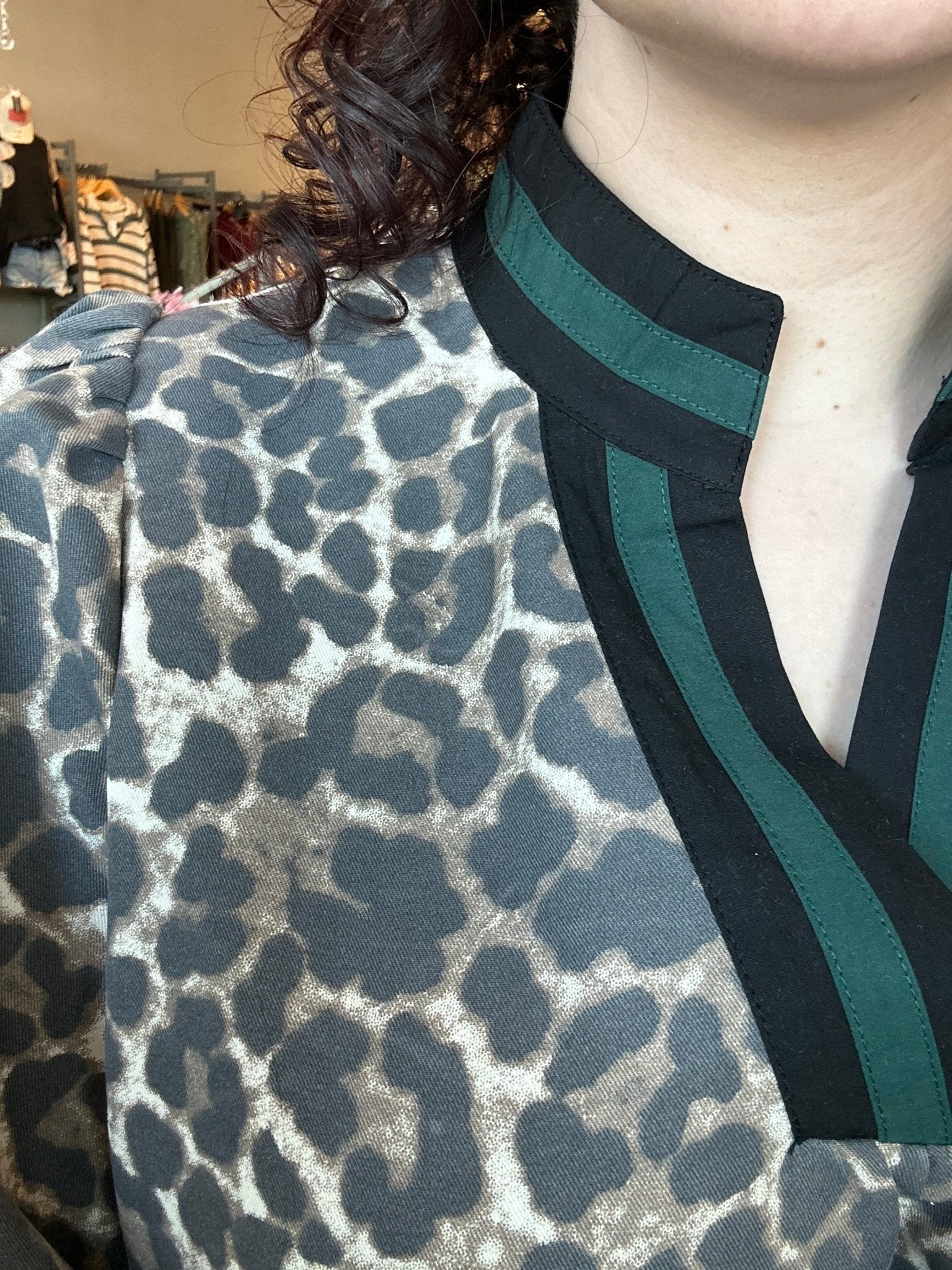 Contrast Collar Animal Print Dress - Mainstream Boutique