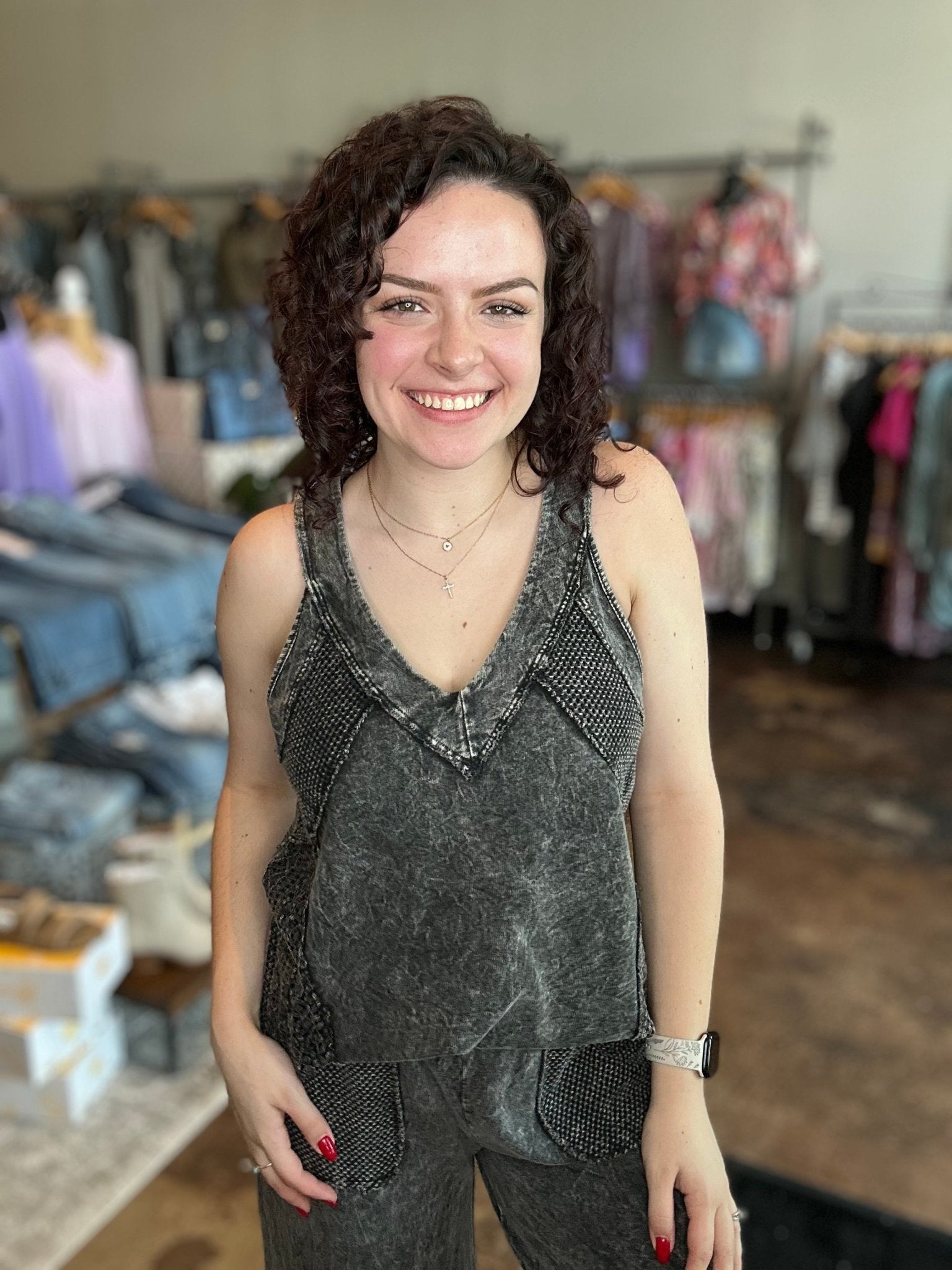 Lace Mesh Racerback Tank Top - Mainstream Boutique