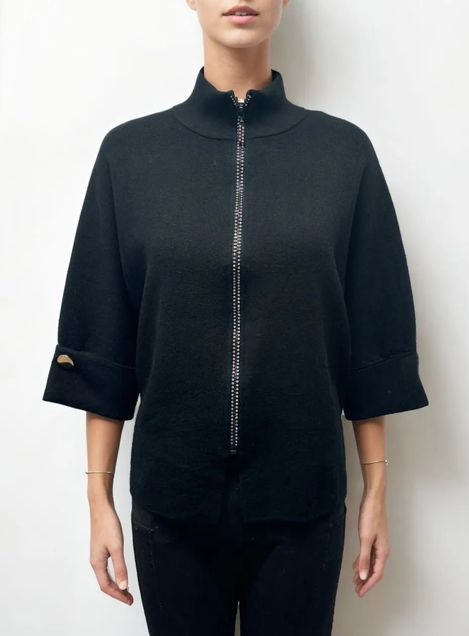 Elbow Sleeve Mock Neck Cardigan W/Turn Back Cuffs - Mainstream Boutique