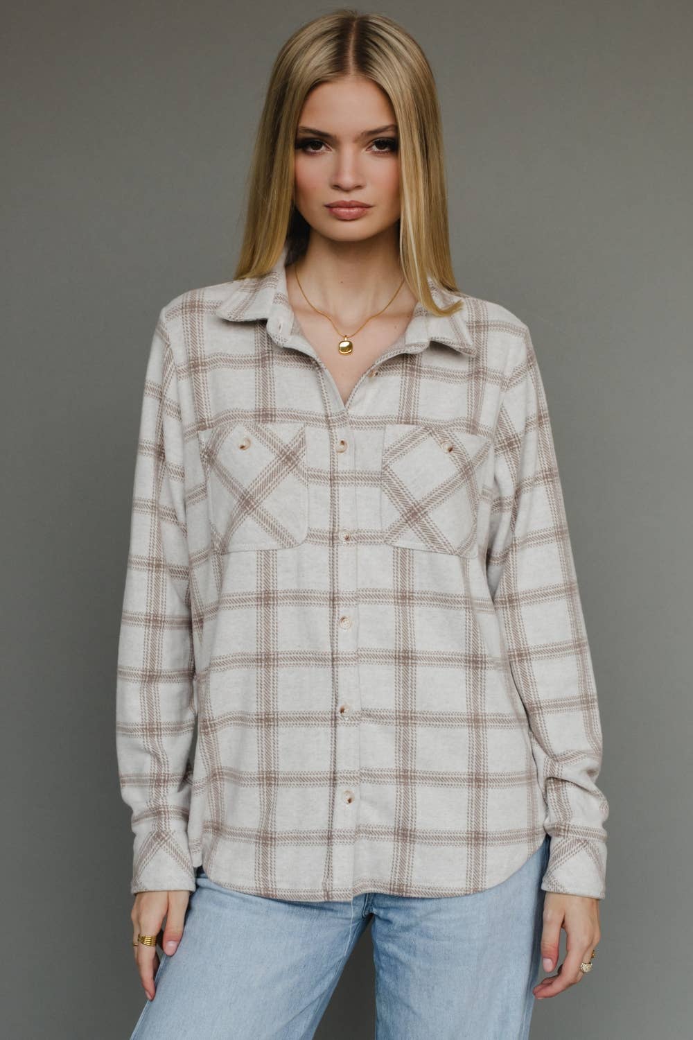 Lt. Tan & Brown Plaid Button Up - Mainstream Boutique