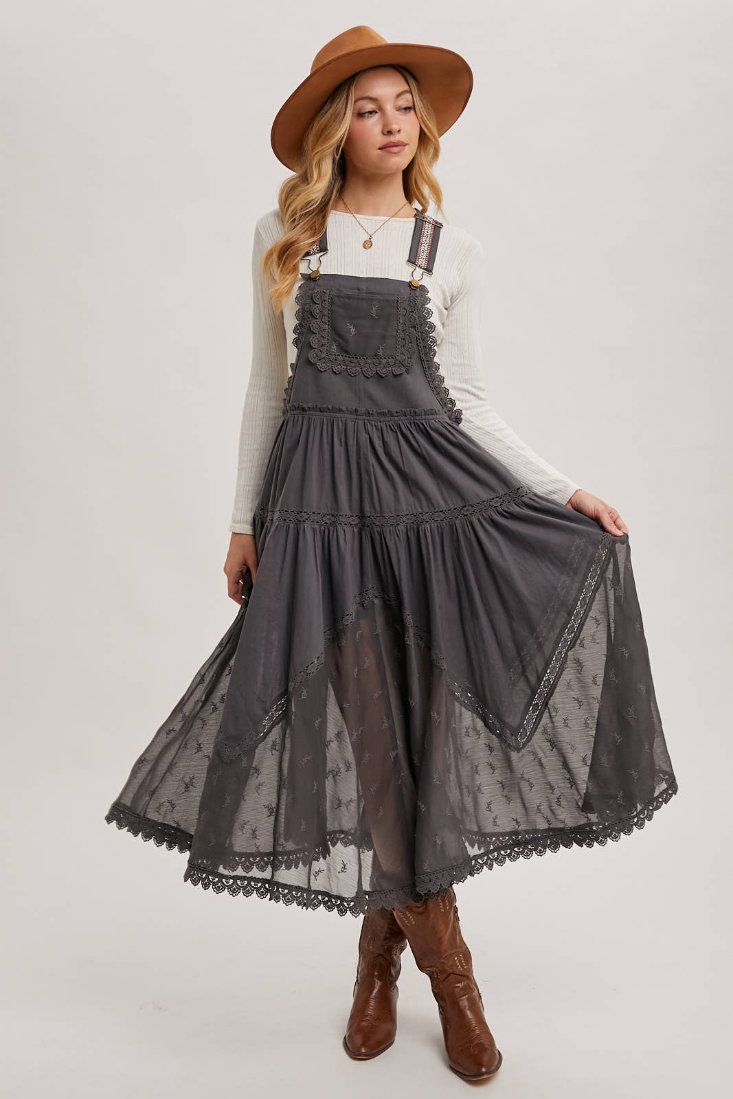 LACE EMBROIDERED TULLE BIB MAXI DRESS - Mainstream Boutique