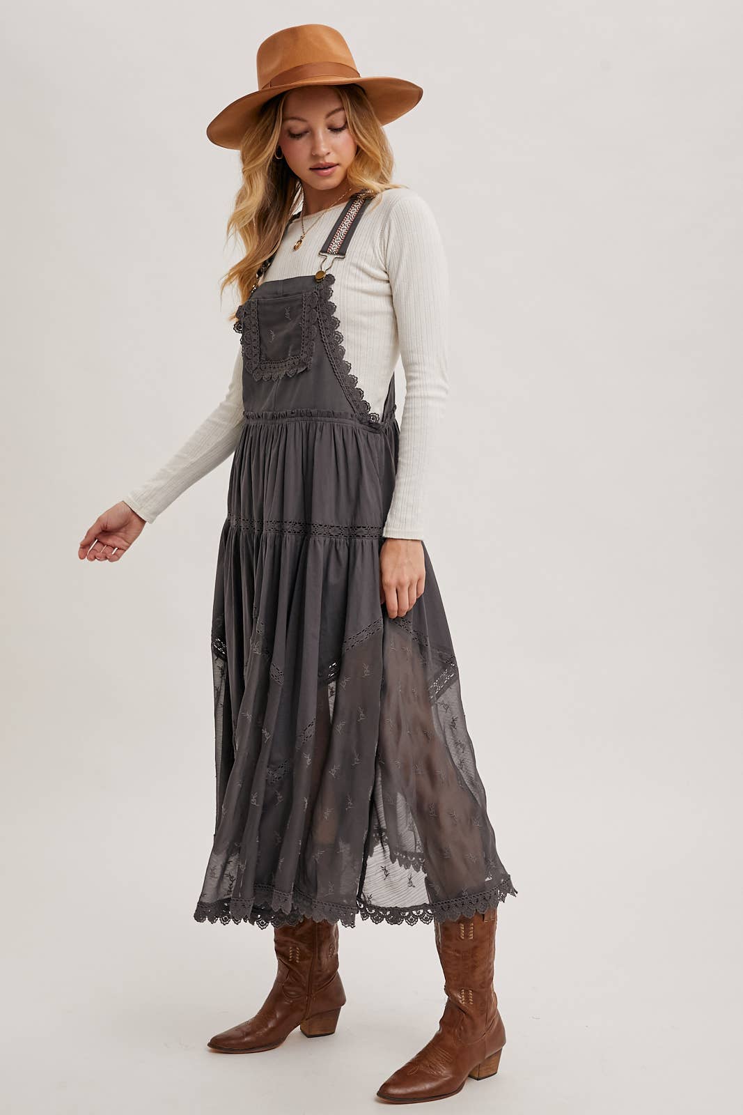 LACE EMBROIDERED TULLE BIB MAXI DRESS - Mainstream Boutique