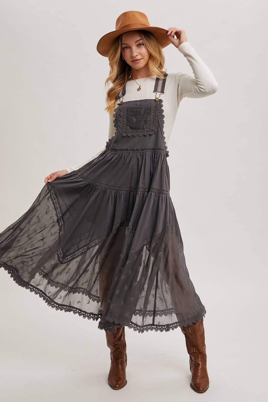 LACE EMBROIDERED TULLE BIB MAXI DRESS - Mainstream Boutique