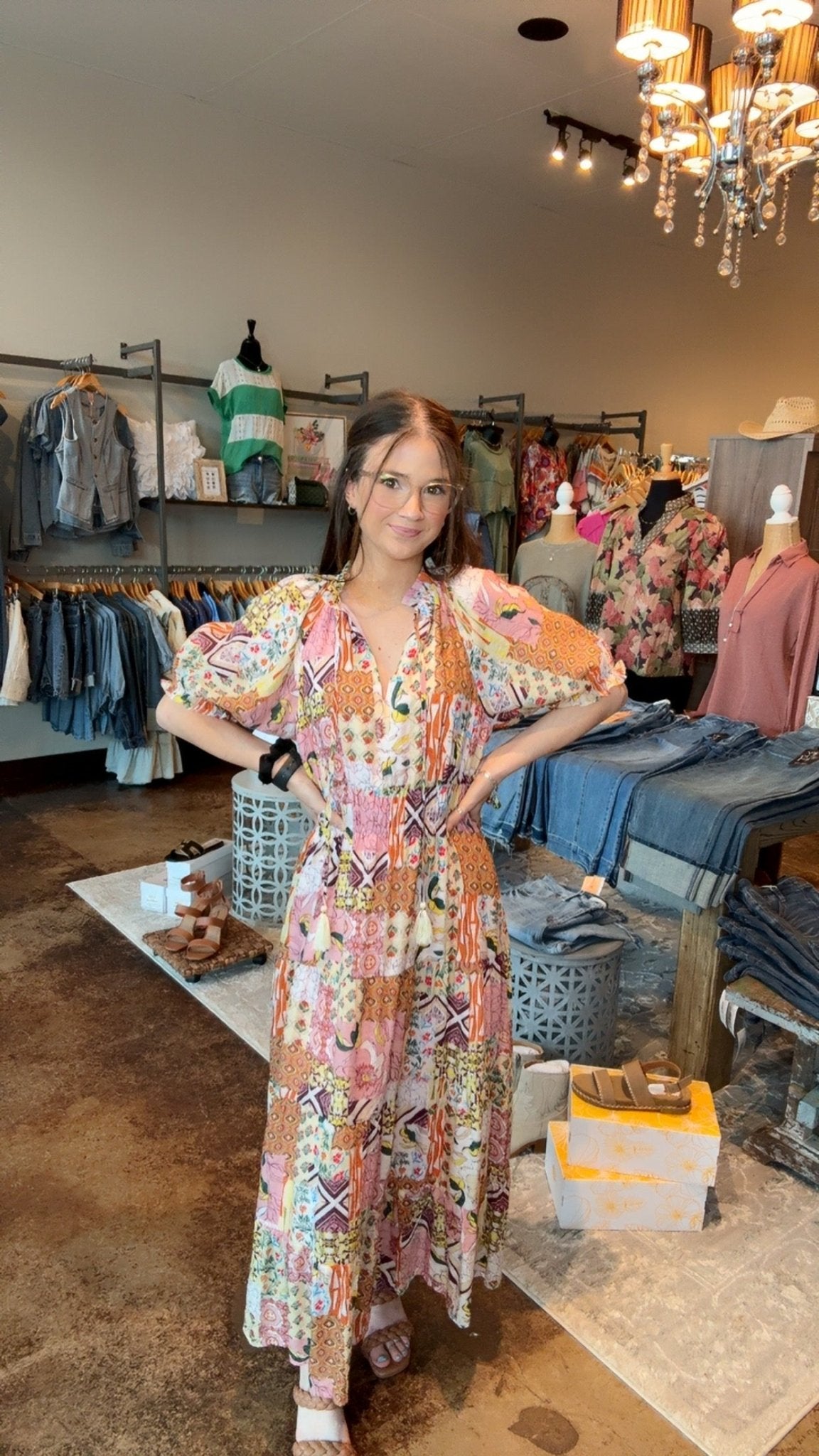 Short Sleeve Mixed Print Midi Dress - Mainstream Boutique