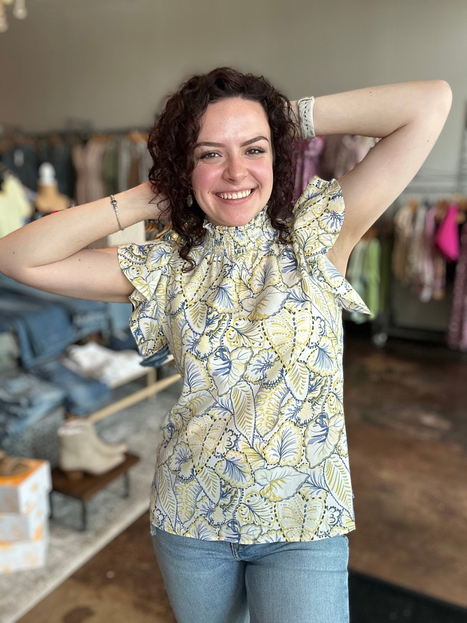 Smock Neck Print Top - Mainstream Boutique