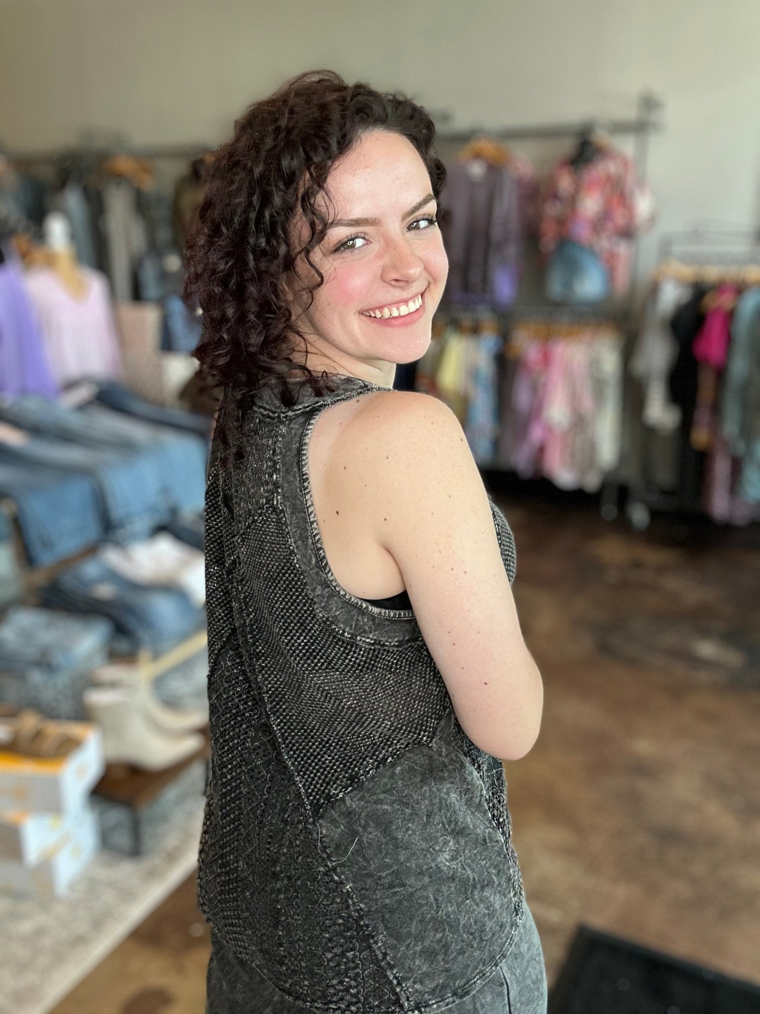 Lace Mesh Racerback Tank Top - Mainstream Boutique