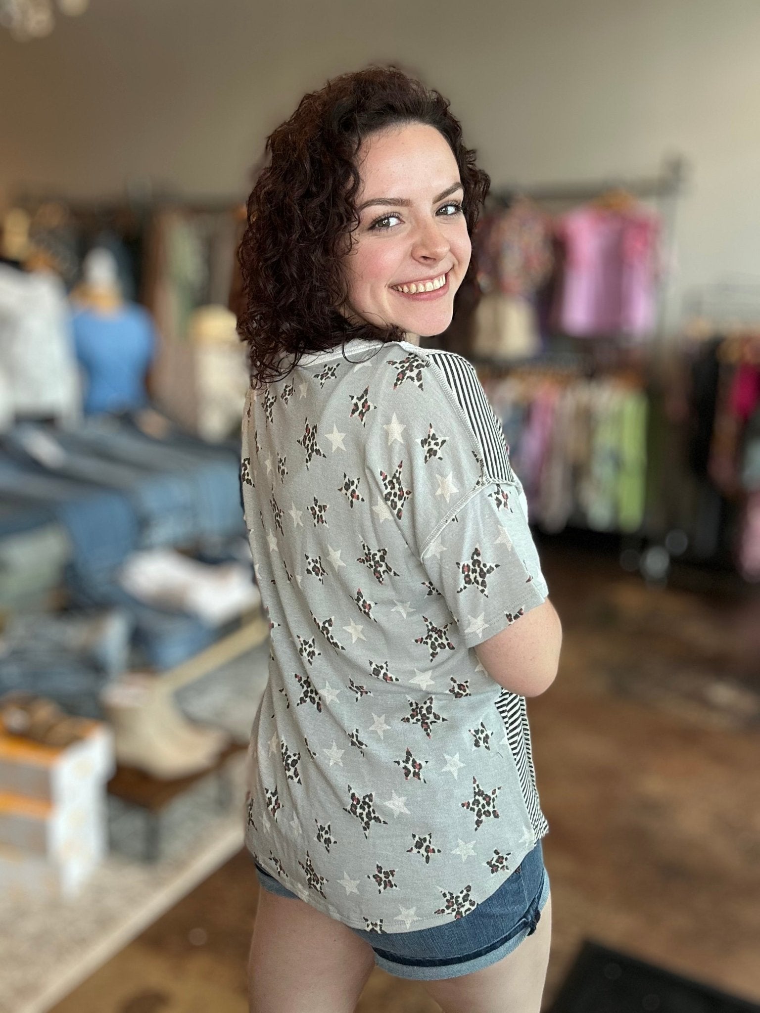 Leopard Star Patchwork Top - Mainstream Boutique