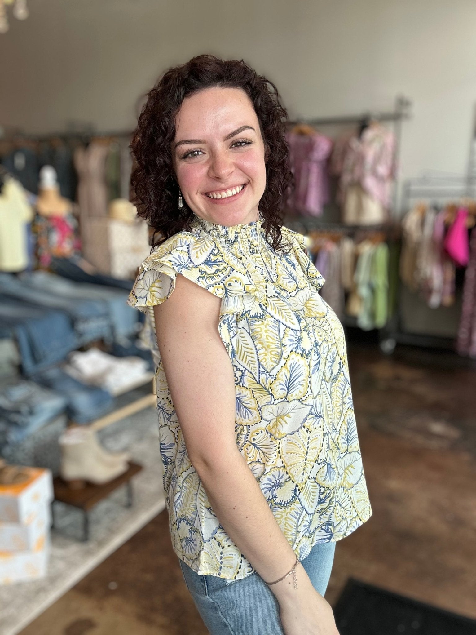 Smock Neck Print Top - Mainstream Boutique