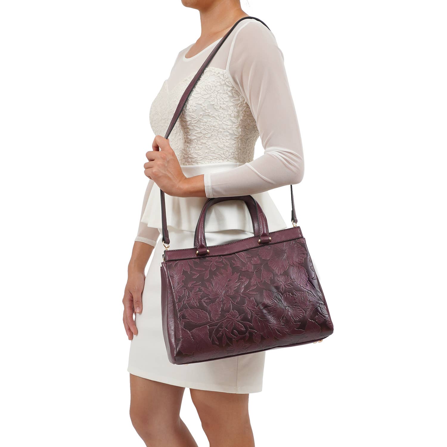 Salome 3D Embossed Floral Satchel - Mainstream Boutique