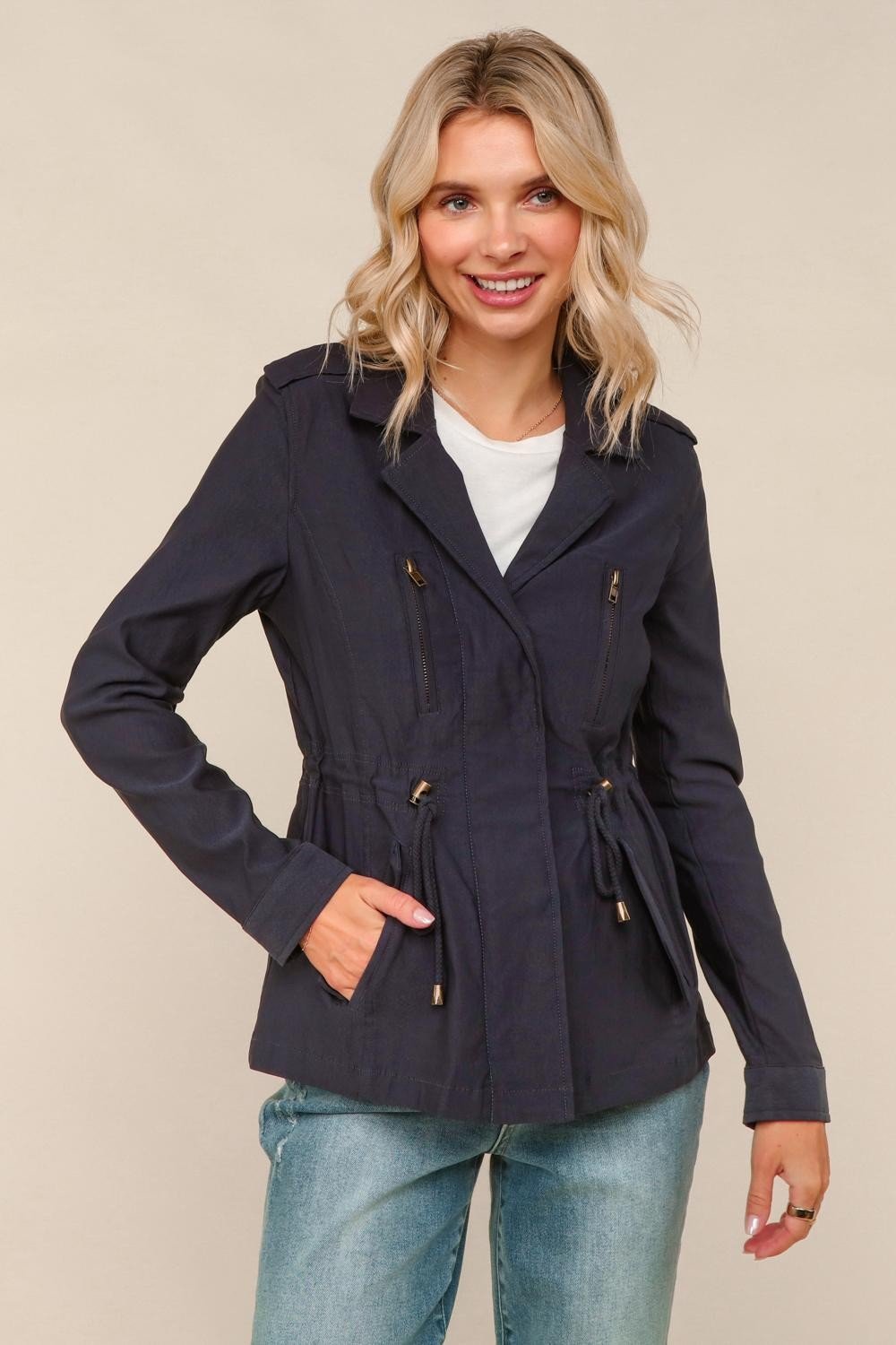 Adjustable Waist Zip - Up Jacket - Mainstream Boutique