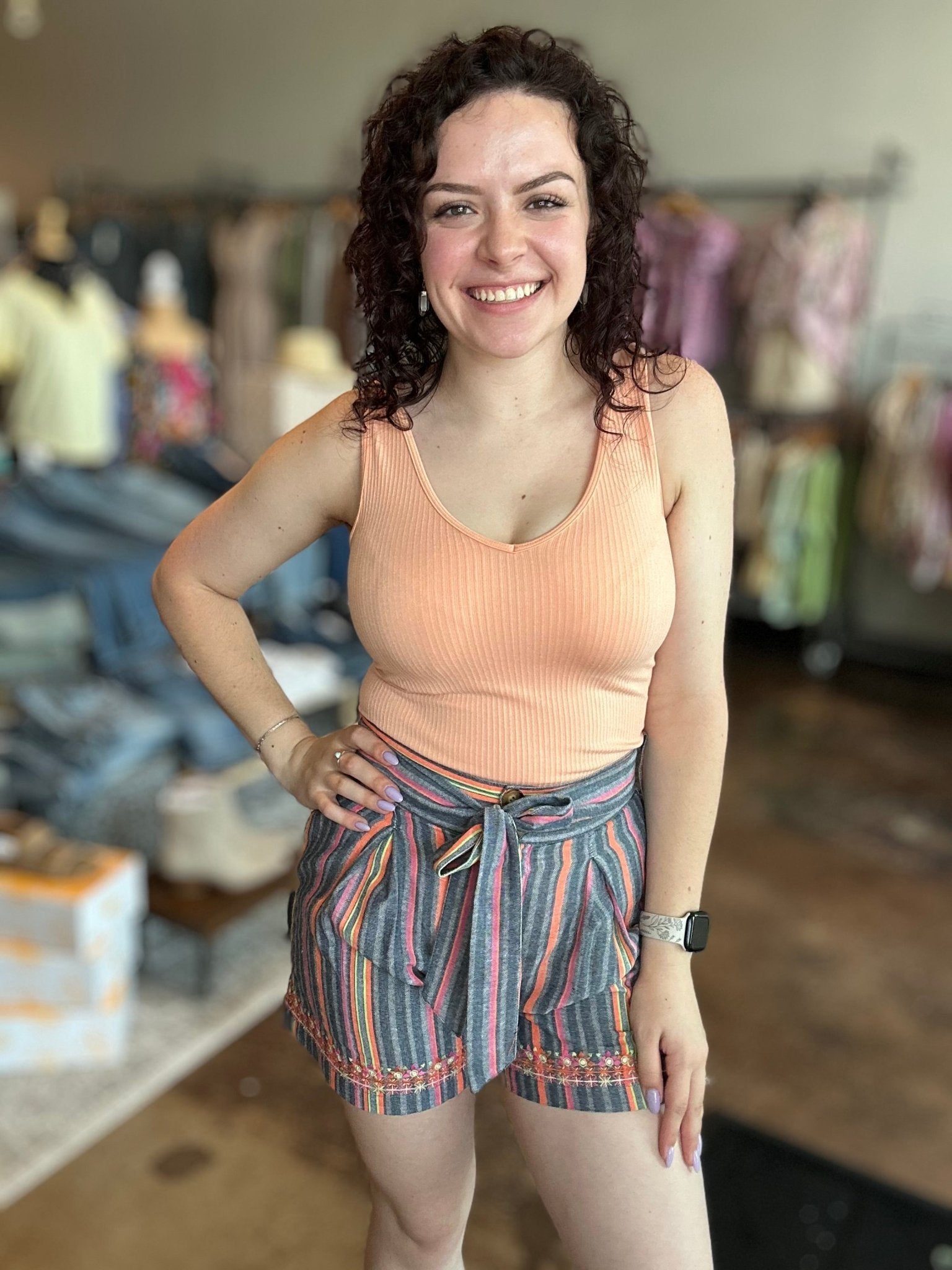 Striped Embroidered Shorts - Mainstream Boutique