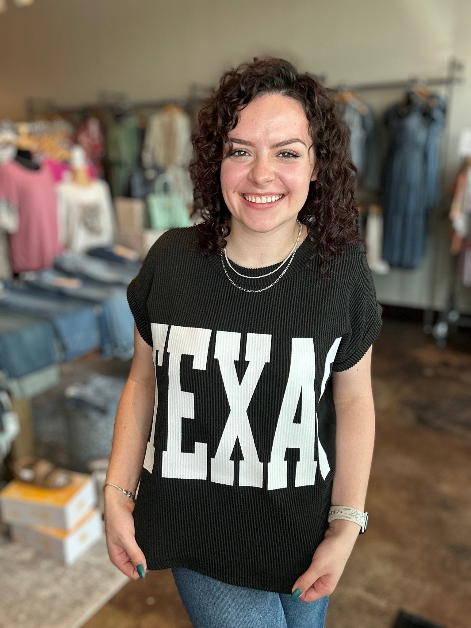 'TEXAS' Graphic Ribbed Knit Top - Mainstream Boutique