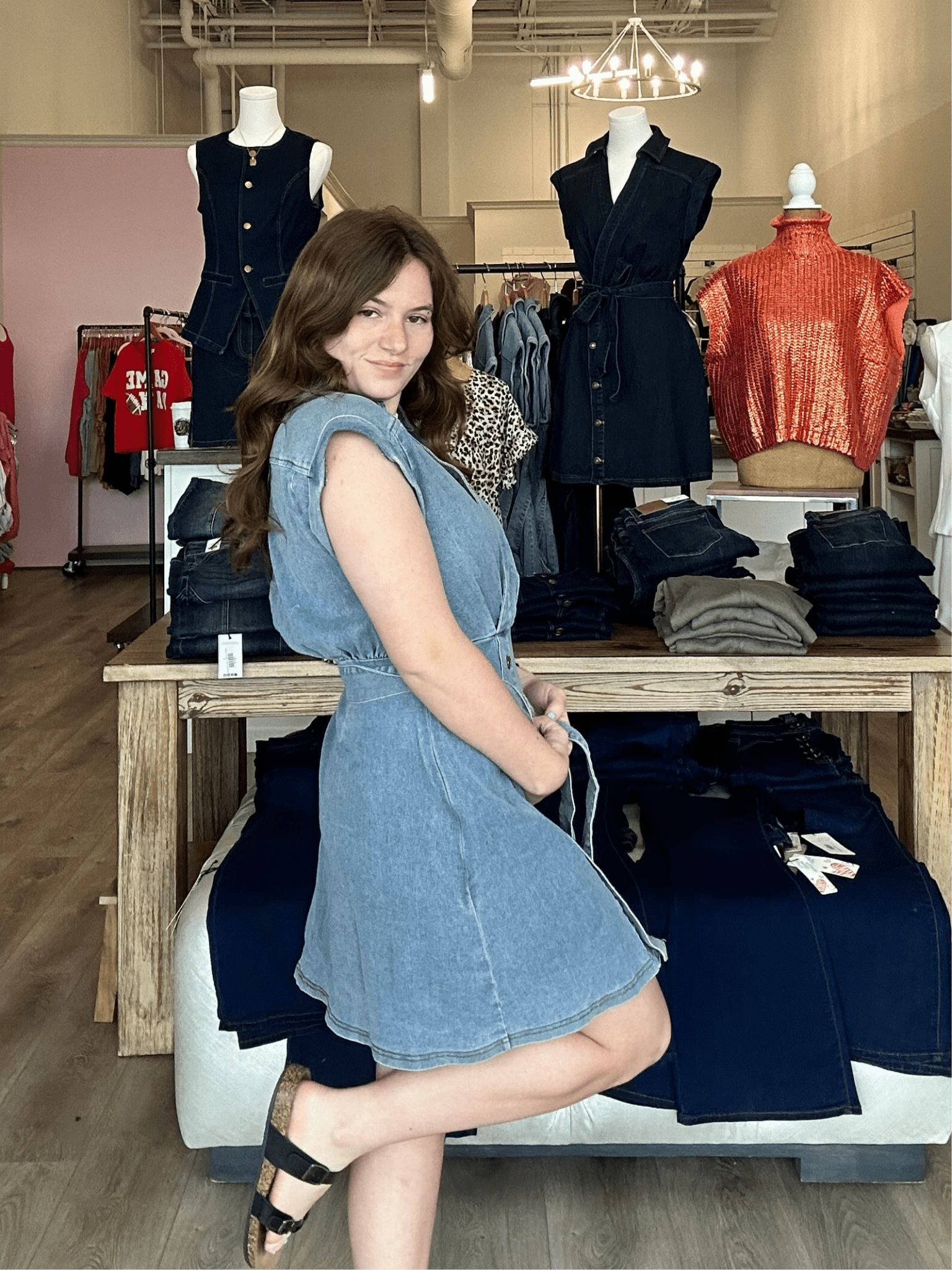 SHORT SLEEVE SURPLICE V NECK DENIM MINI DRESS W/SIDE ZIPPER - Mainstream Boutique