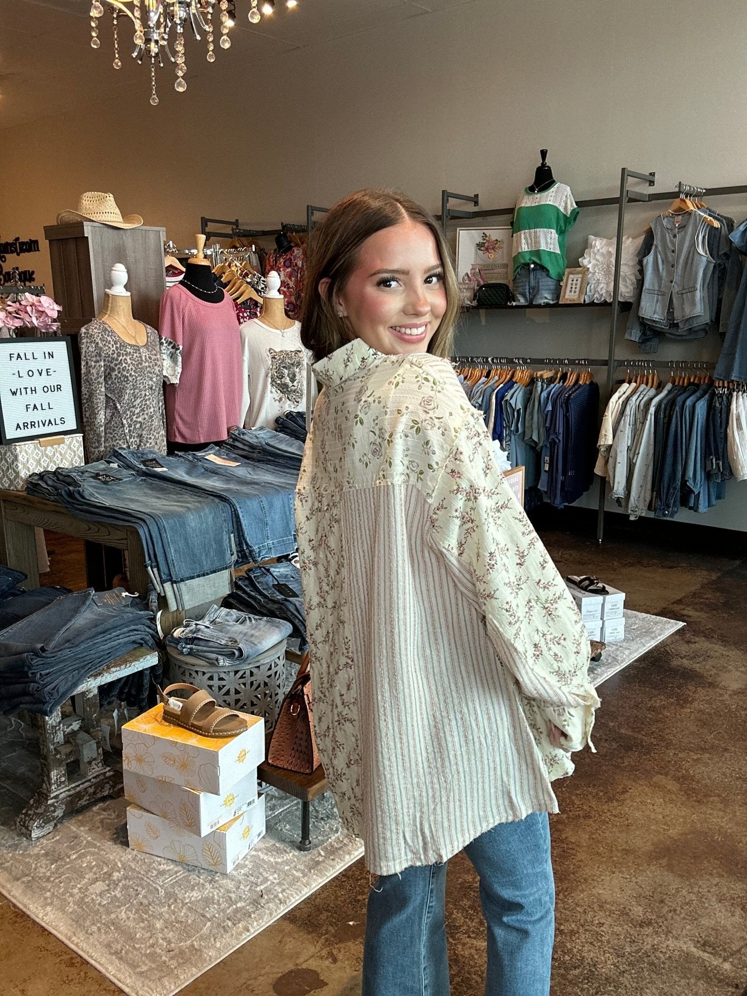 Floral Patchwork Long Sleeve Button Up Top - Mainstream Boutique