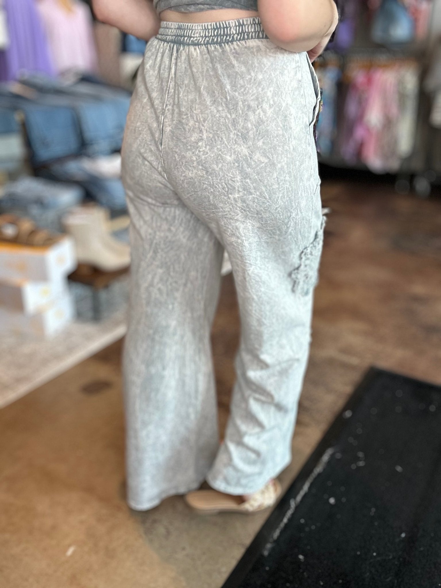 Mineral Washed Doily Detail Wide Leg Pants - Mainstream Boutique
