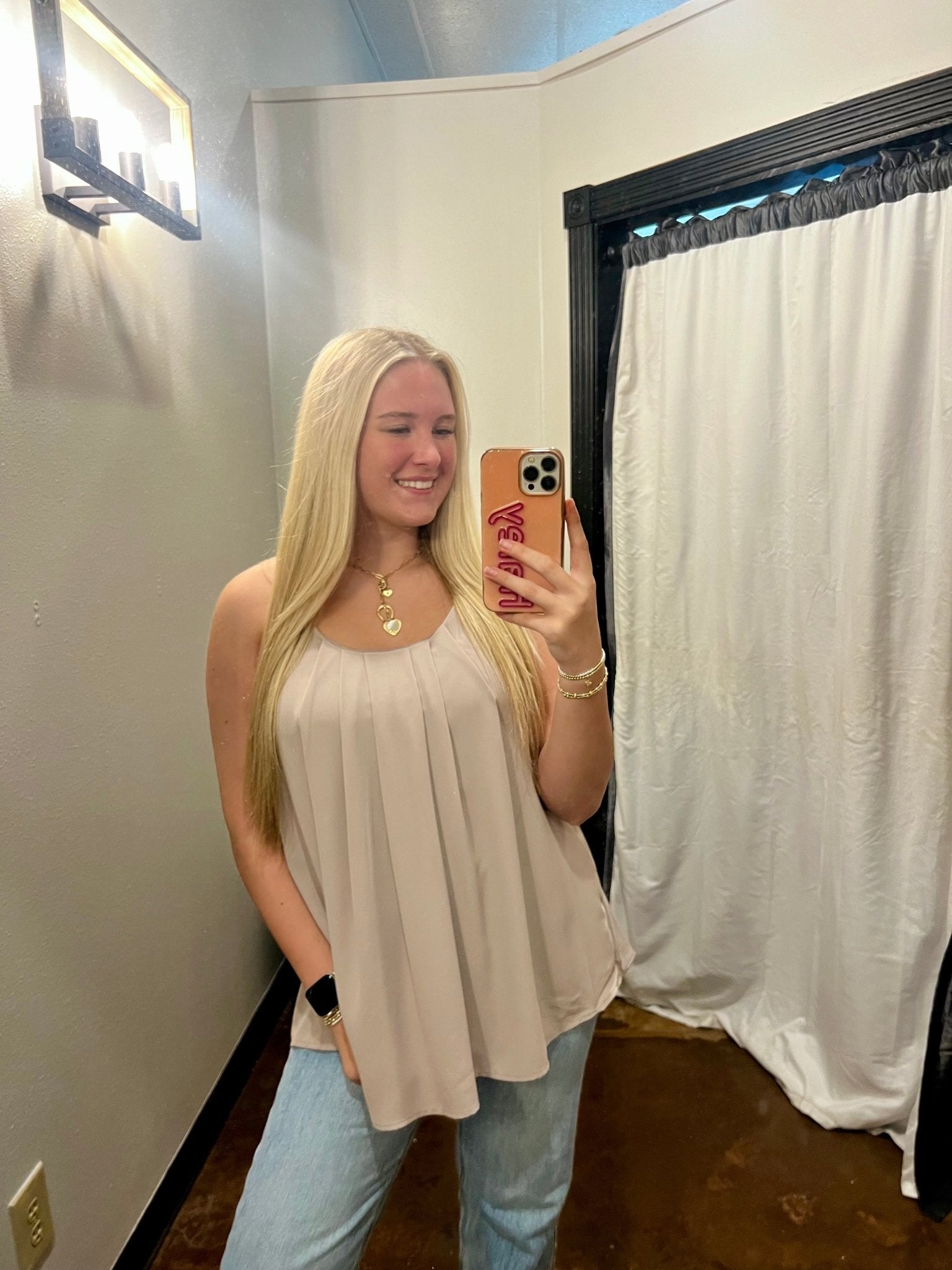 Woven Pleated Spaghetti Cami - Mainstream Boutique