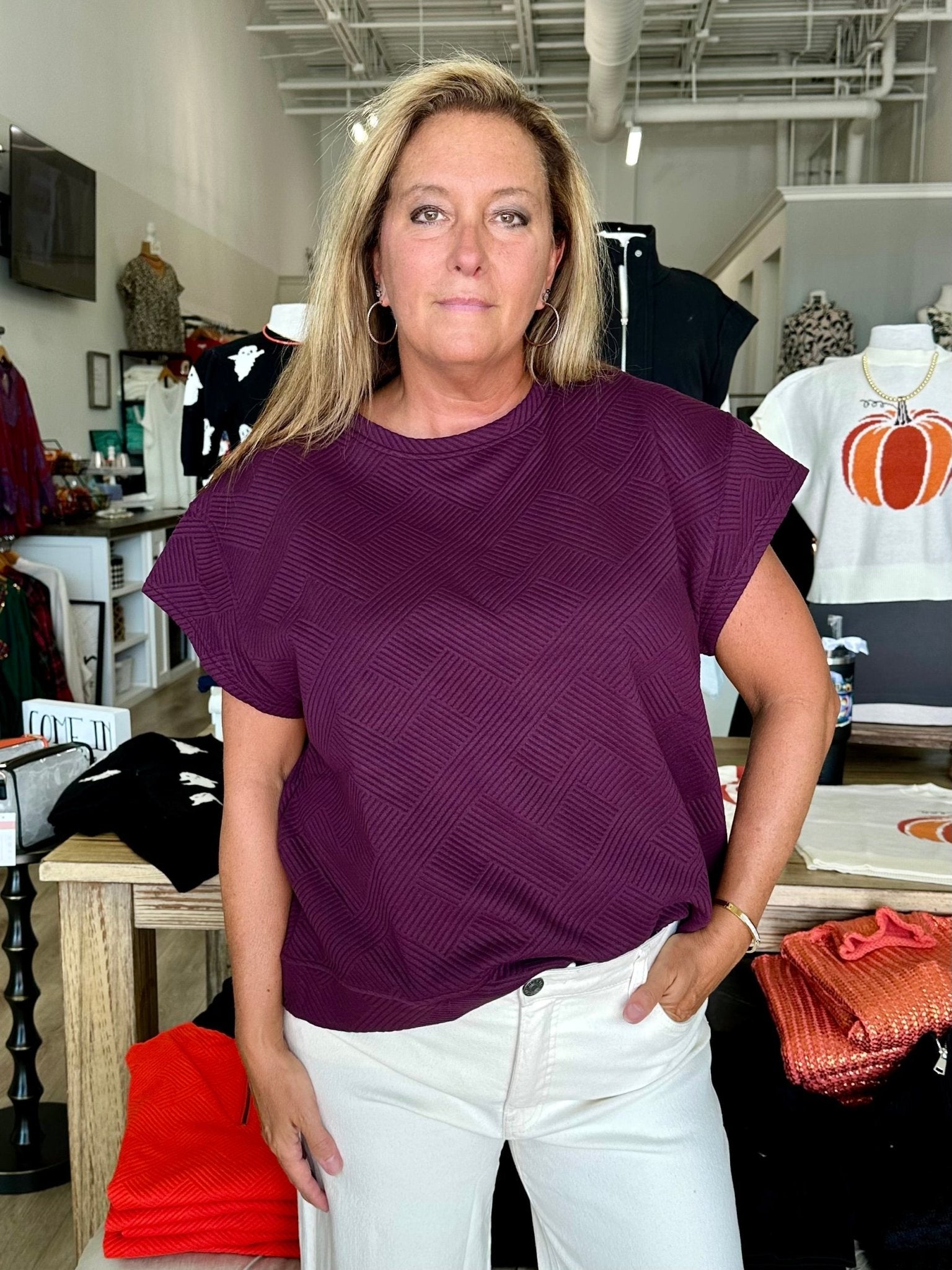 Textured Short Sleeve Lounge Wear Top - Mainstream Boutique