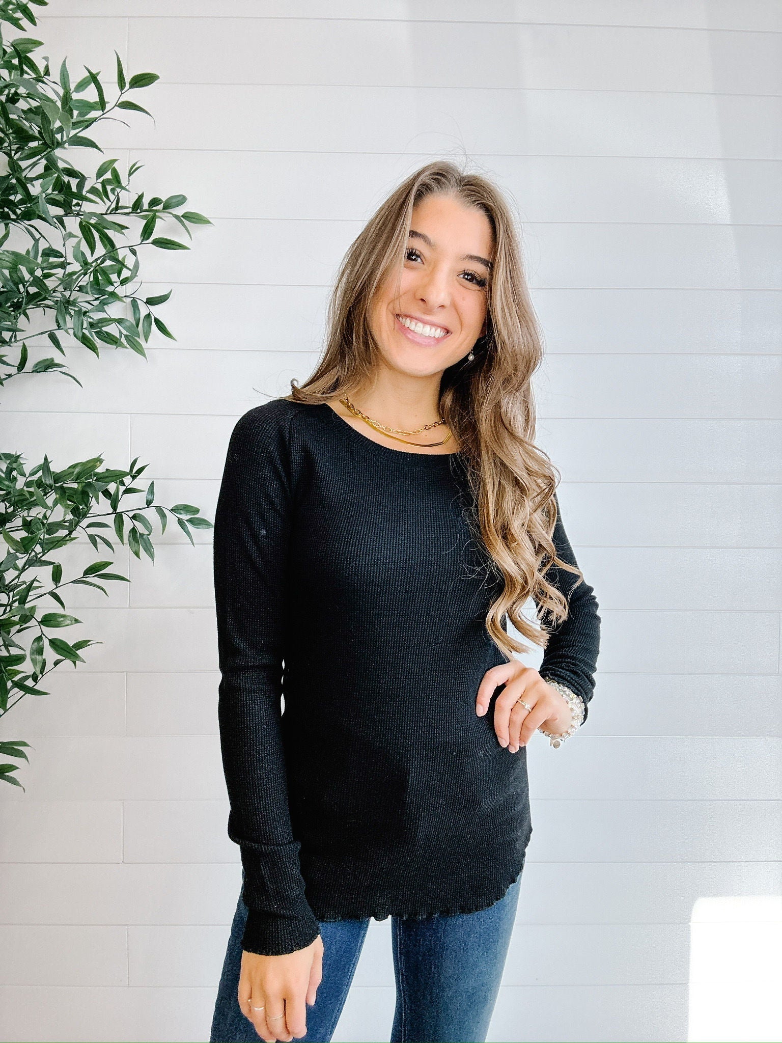 Mac And Me Ribbed Waffle Knit Long Sleeve - Mainstream Boutique
