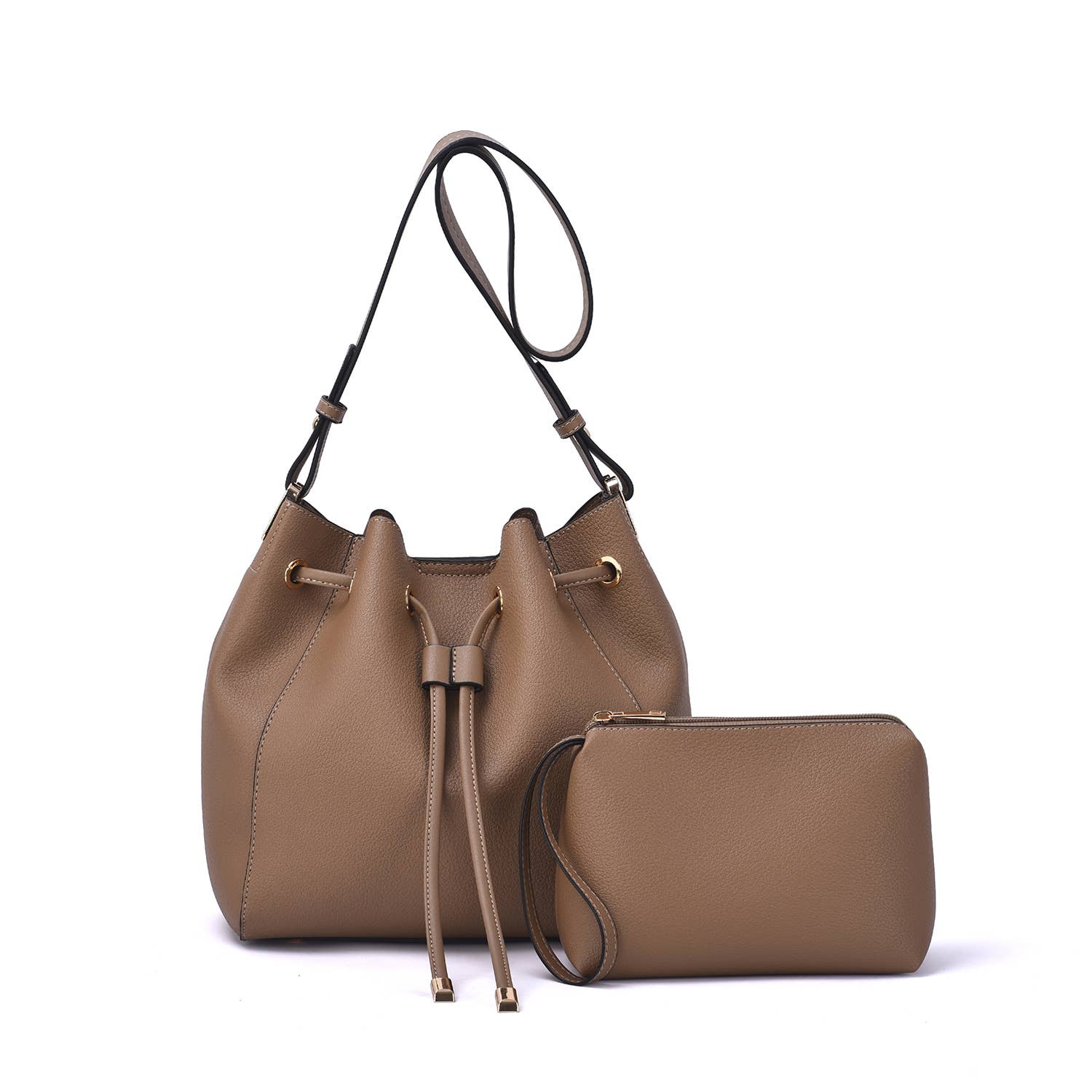 Ashby Drawstring Bucket Bag With Adjustable Strap & Pouch - Mainstream Boutique