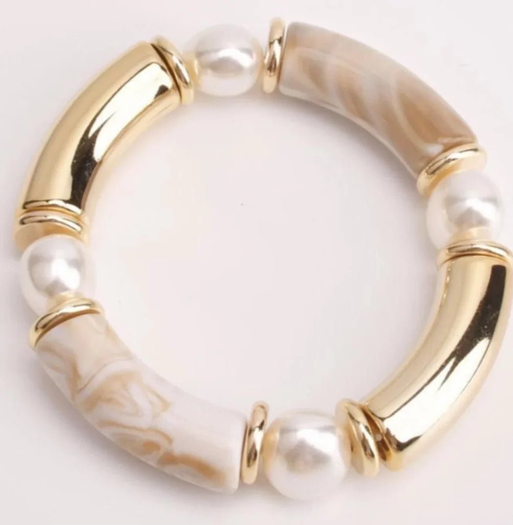 Bamboo Tube And Gold Stretch Bracelet - Mainstream Boutique