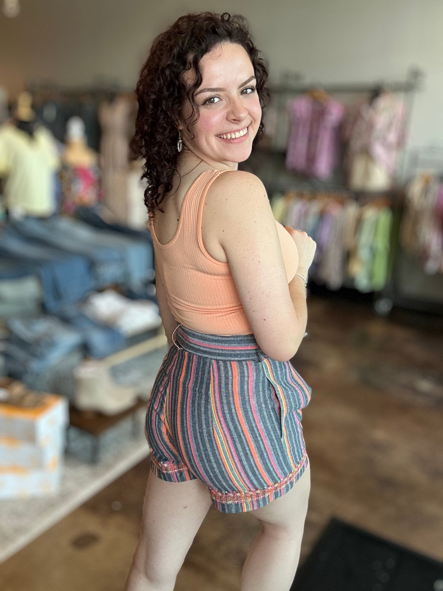 Striped Embroidered Shorts - Mainstream Boutique