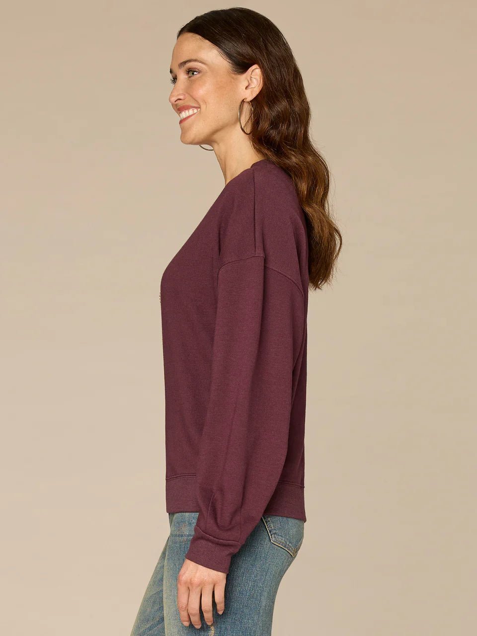 Crew Neck Knit Sweatshirt With Abstract Beaded Embroidery - Mainstream Boutique