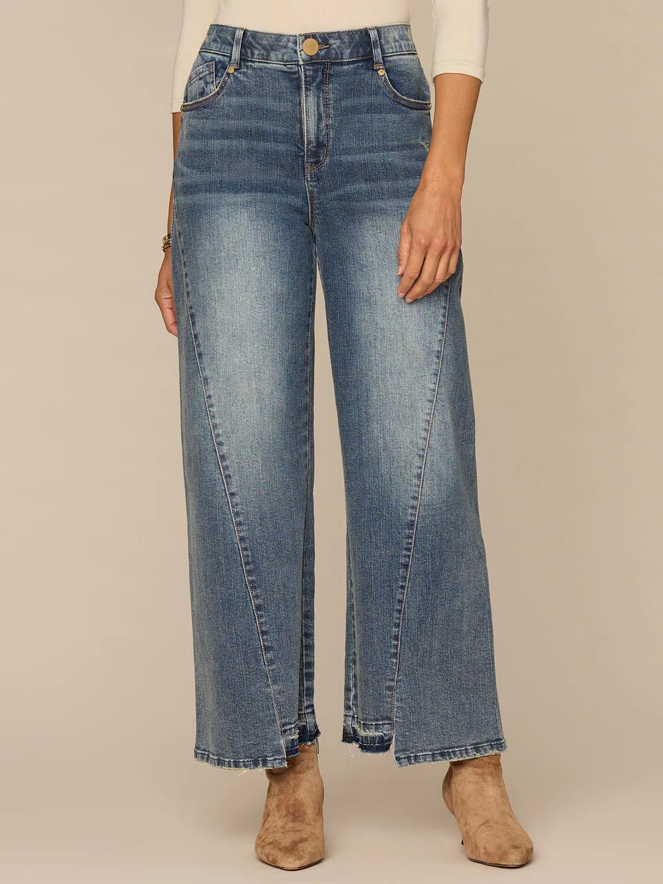 Skyrise Uneven Release Step Hem Wide Leg Jeans - Mainstream Boutique