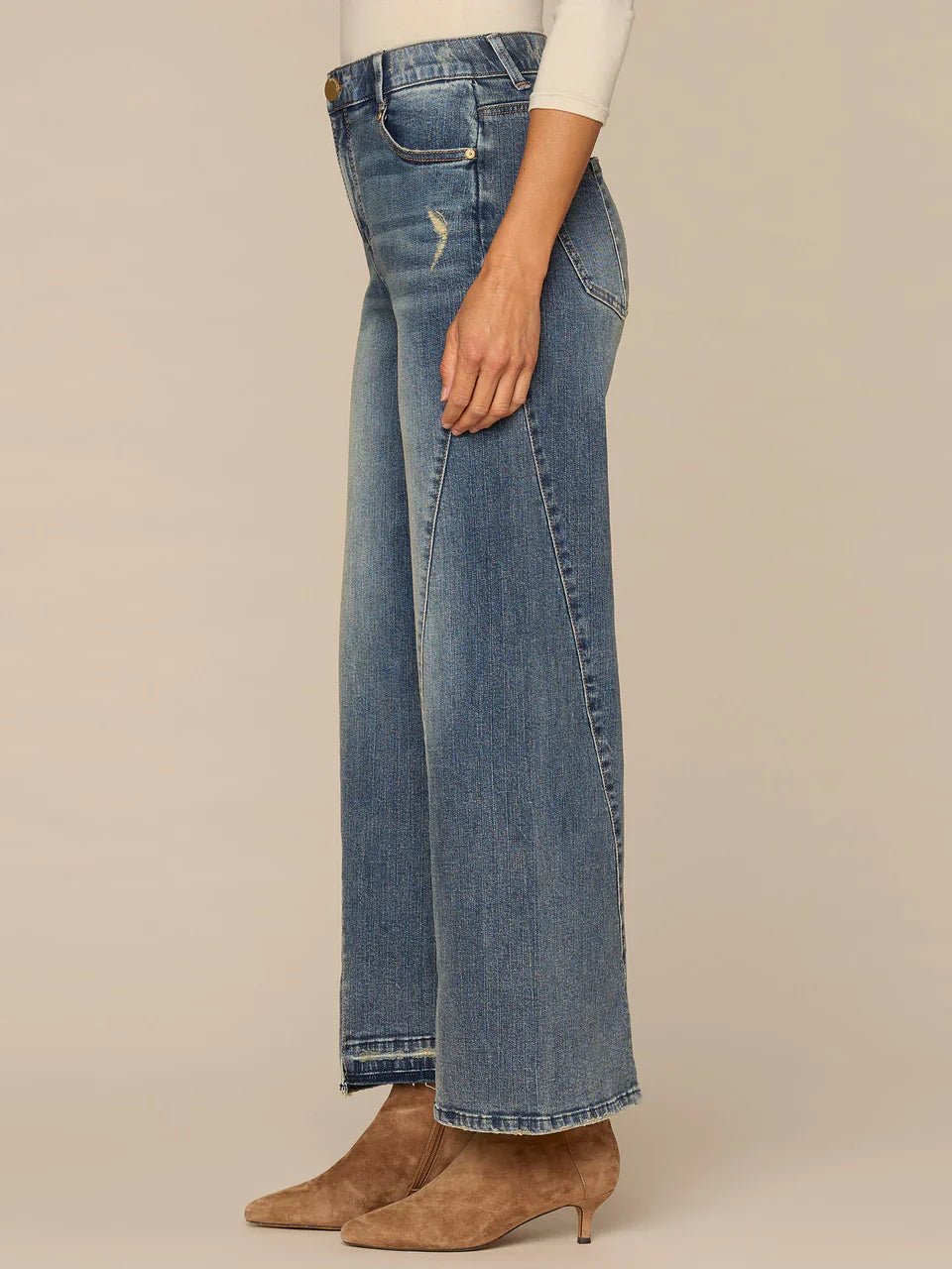 Skyrise Uneven Release Step Hem Wide Leg Jeans - Mainstream Boutique