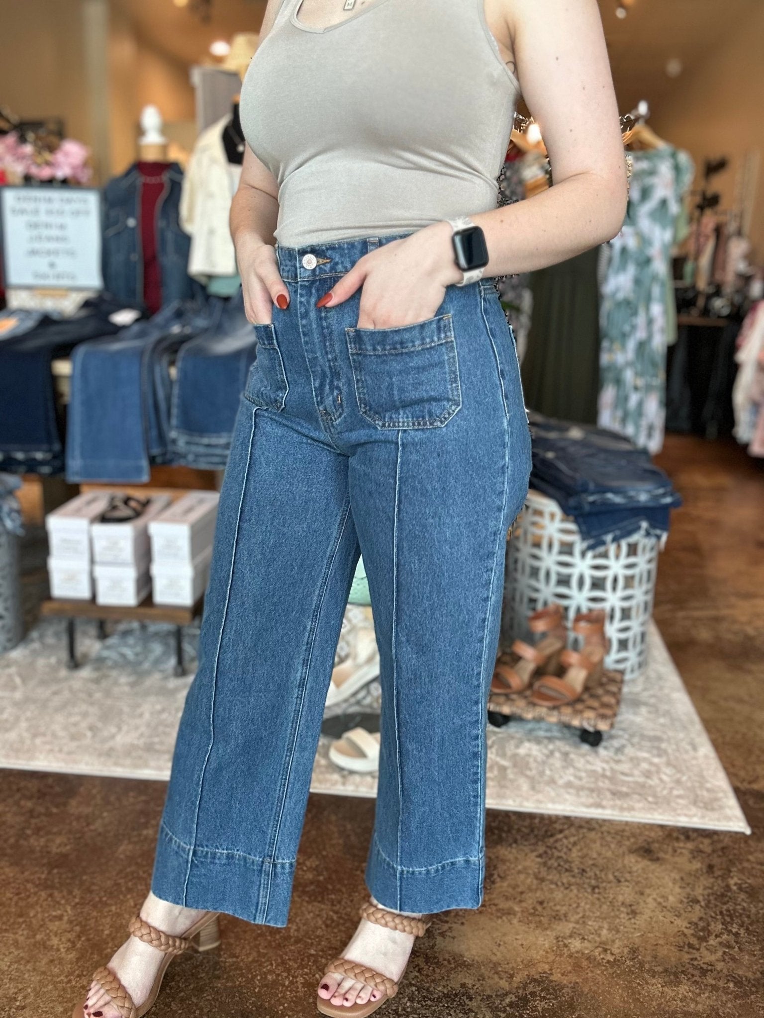 Patch Pocket Wide Leg Pants - Mainstream Boutique