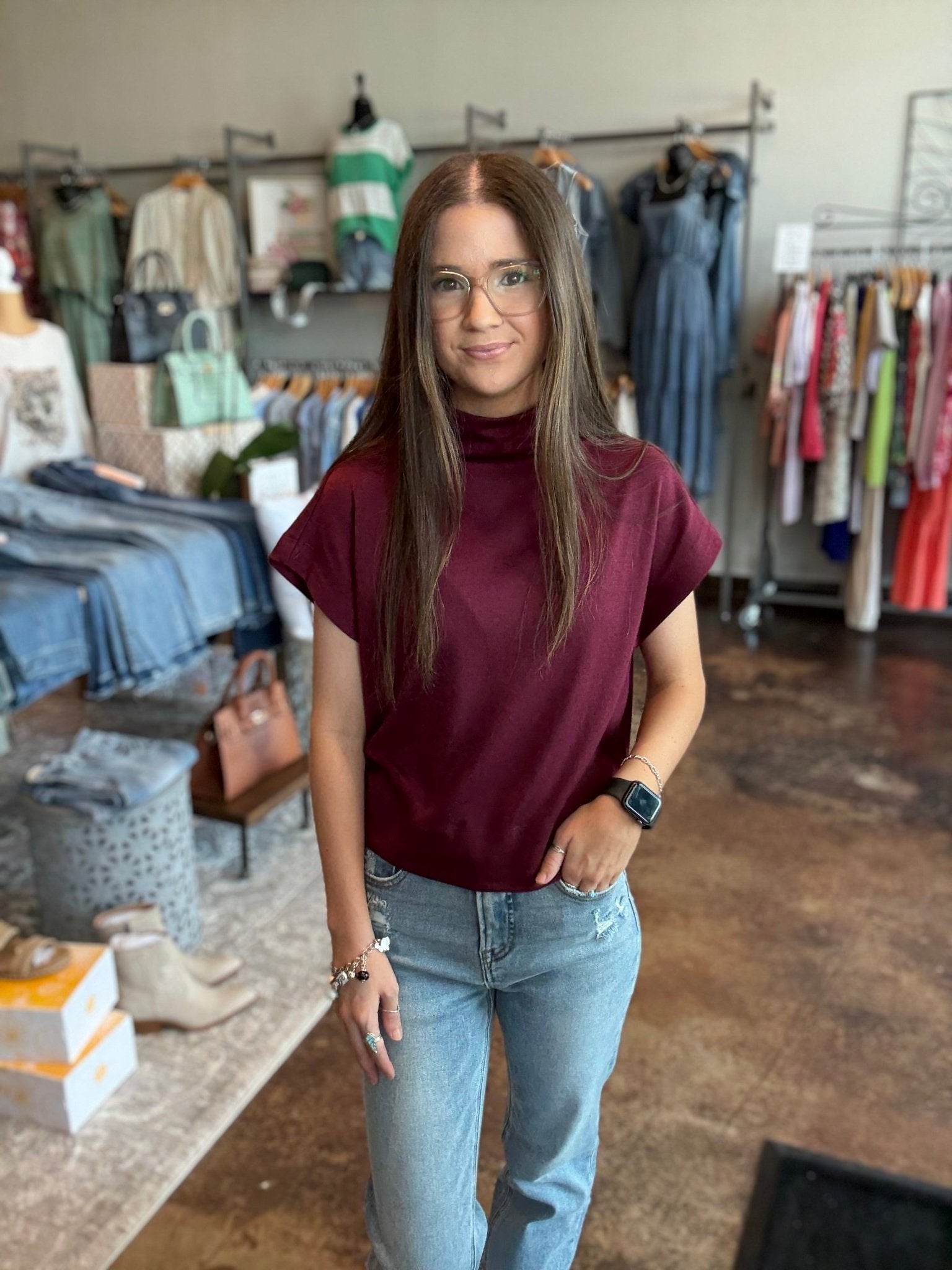 Cap Sleeve Mock Neck Knit Top - Mainstream Boutique