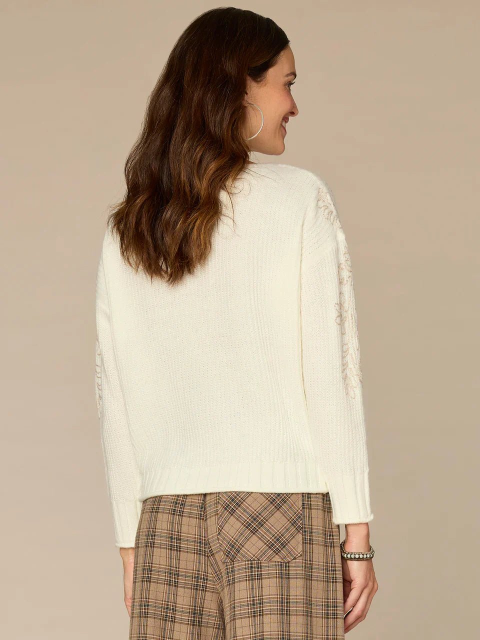 Long Sleeve Boat Neck Embroidered Shoulder Pull Over Sweater - Mainstream Boutique
