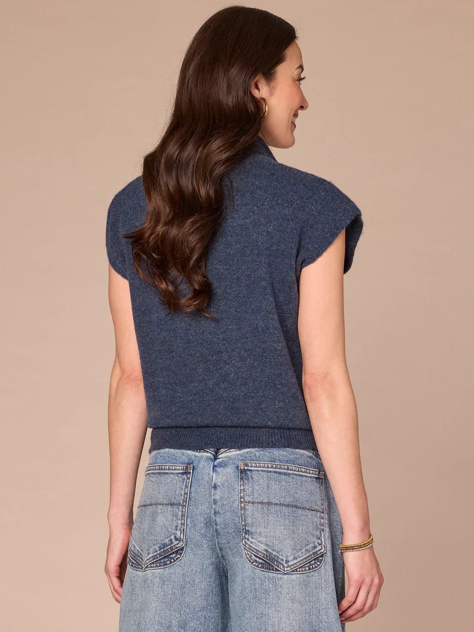 Extended Shoulder Round Neck Sweater Vest With Pointelle Scarf - Mainstream Boutique