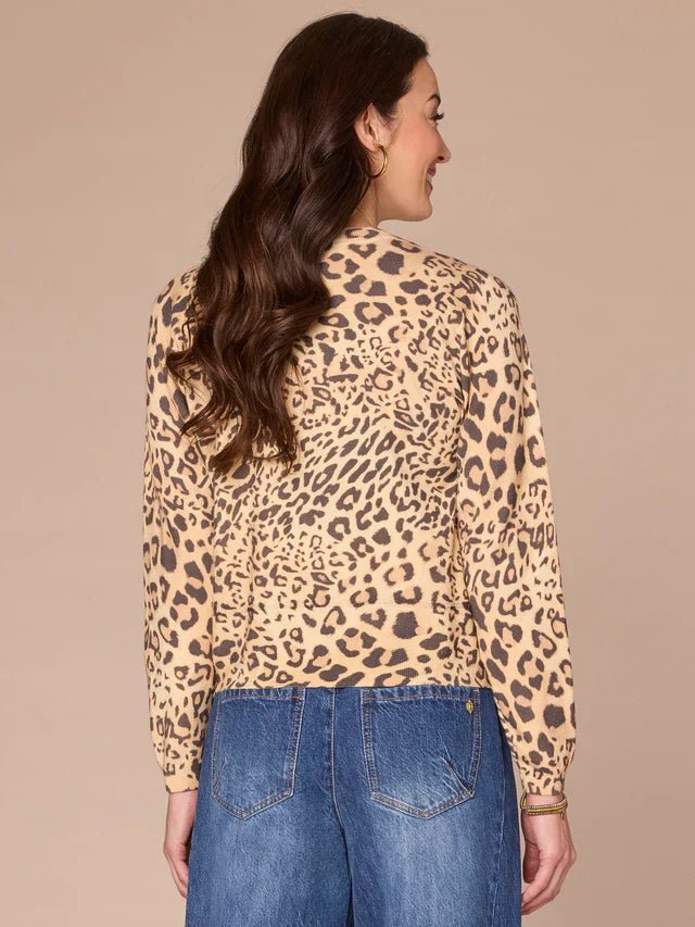Long Sleeve Round Sequin Embroidered Neck Animal Print Sweater - Mainstream Boutique