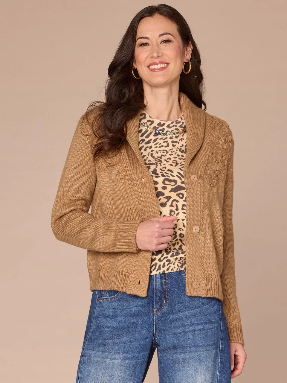 Long Sleeve Shawl Collar Button Down Embroidered Sweater Cardigan - Mainstream Boutique