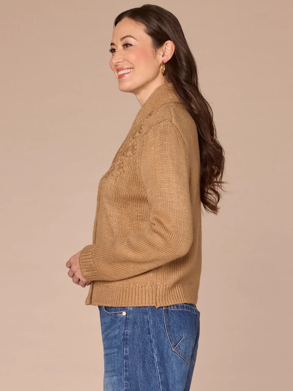 Long Sleeve Shawl Collar Button Down Embroidered Sweater Cardigan - Mainstream Boutique