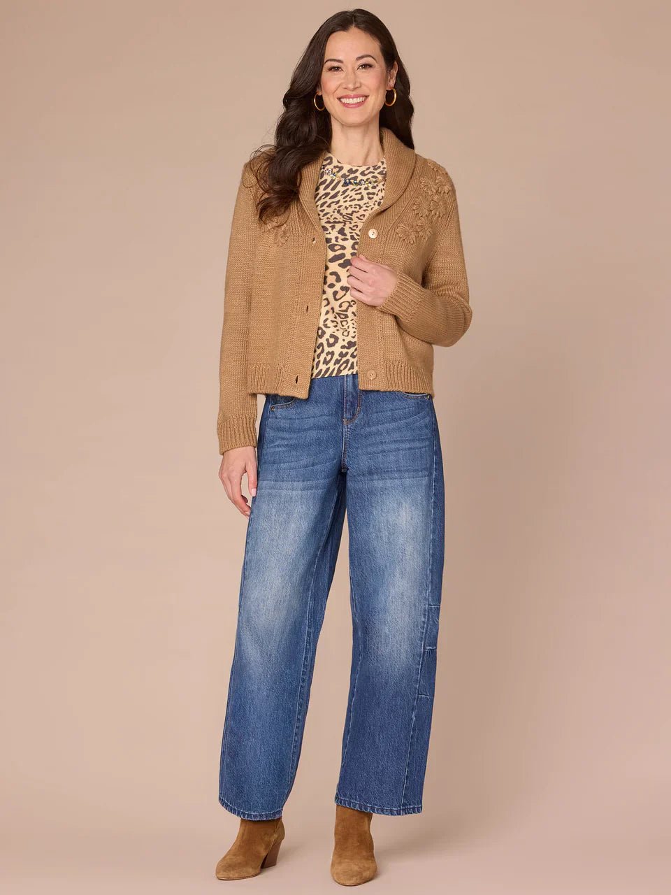 Long Sleeve Shawl Collar Button Down Embroidered Sweater Cardigan - Mainstream Boutique